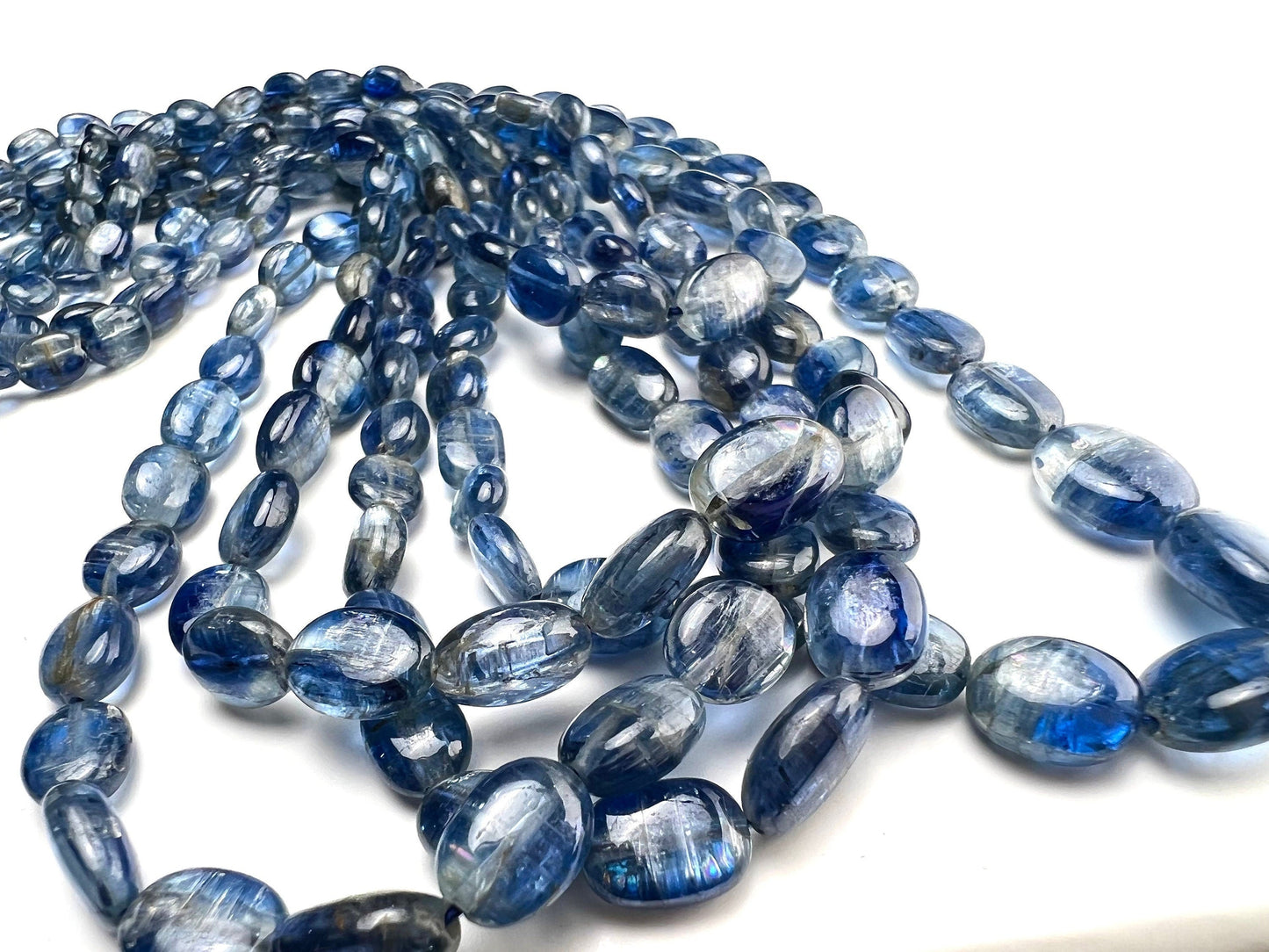 Natural Blue Kyanite Smooth Oval 4.5x6-7x9.5-10mm graduated Jewelry Making Gemstone Beads 8",16" strand