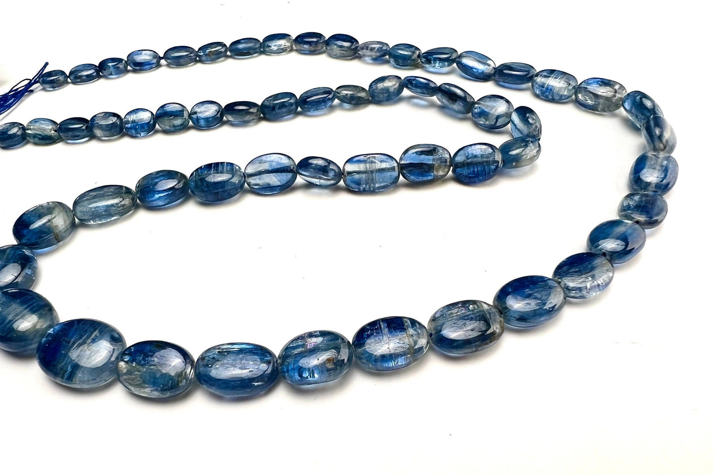 Natural Blue Kyanite Smooth Oval 4.5x6-7x9.5-10mm graduated Jewelry Making Gemstone Beads 8",16" strand