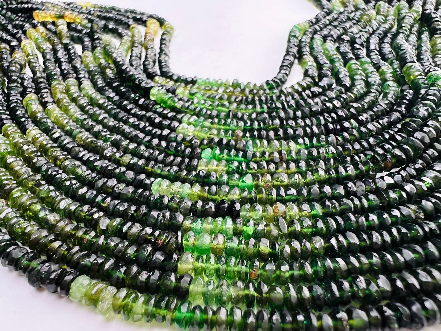 Natural green Tourmaline 3.5mm Micro Faceted Shaded roundel Beads Rare Green Tourmaline jewelry making beads Beads, 6.5”,13 or bulk