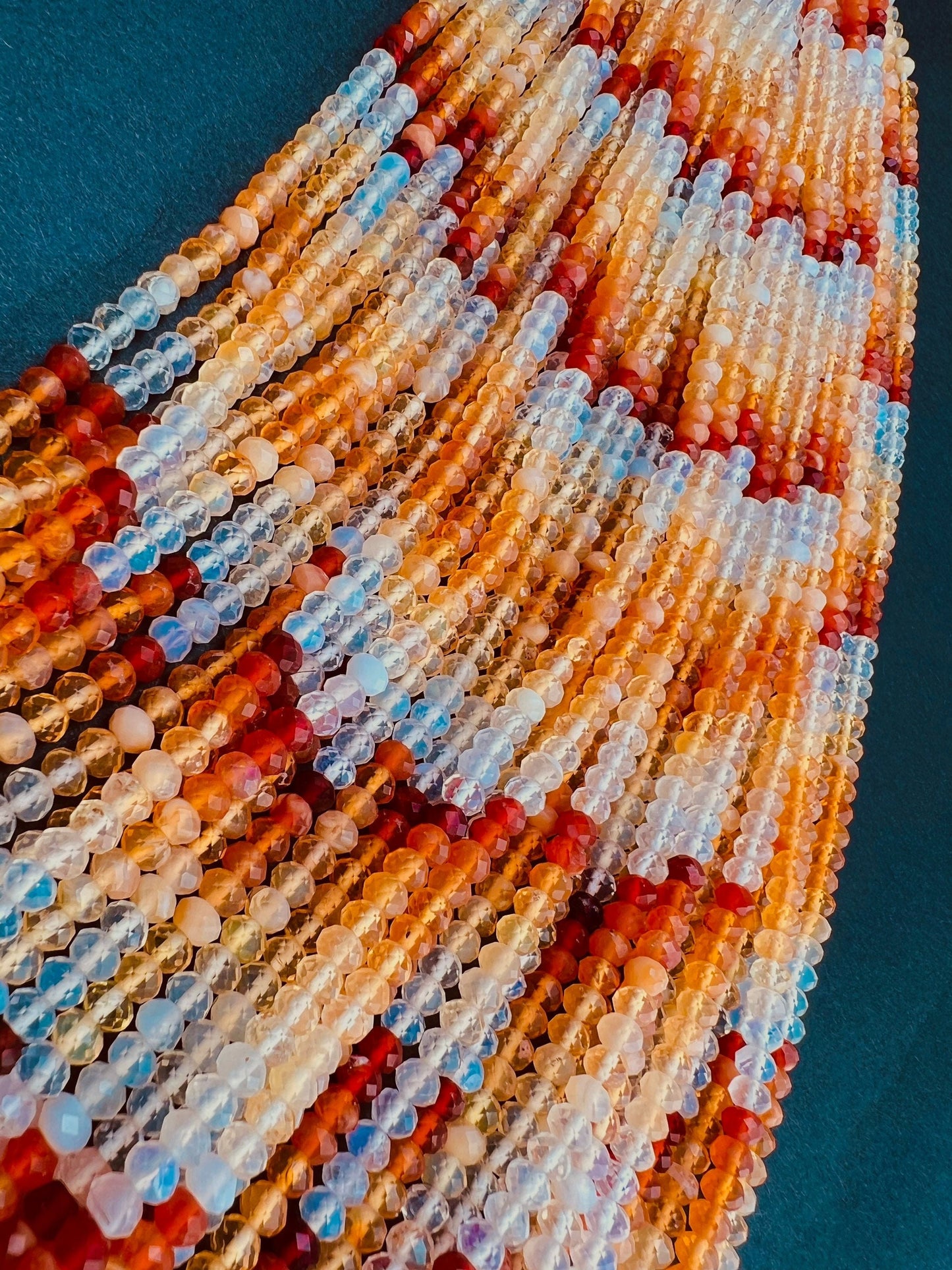 Mexican Fire Opal 3,4mm faceted Shaded Ombre Orange Roundel natural Beads, Jewelry Making AAA quality 6"and 12.5" strand