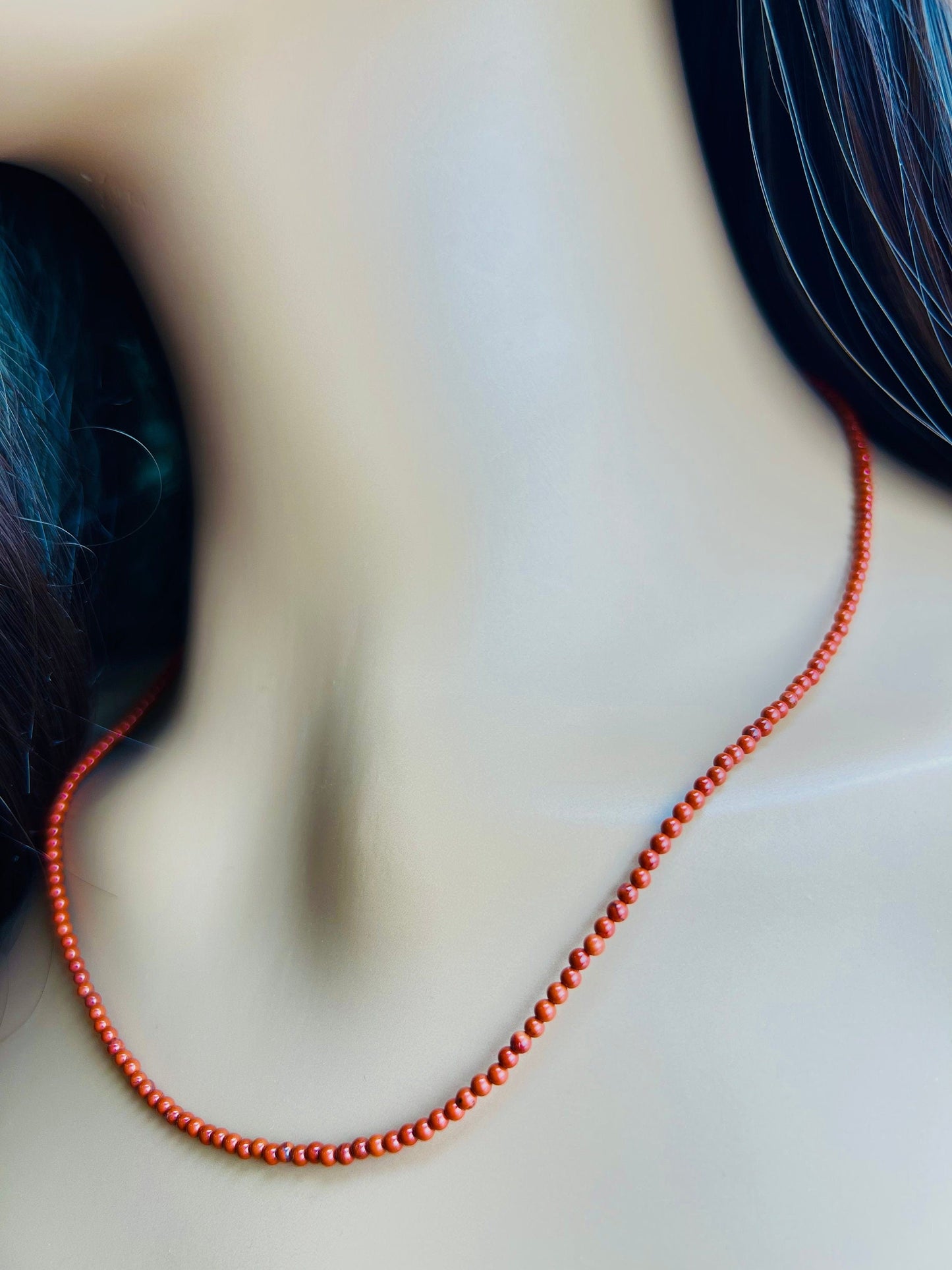 Natural Red Jasper 2mm Smooth Round Choker Layering Necklace, Handmade, Energy, Minimalist, Gift