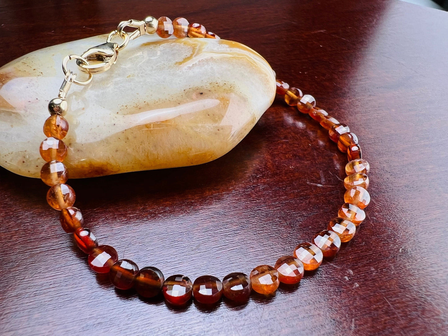 Hessonite Garnet 4mm Faceted coin shape Bracelet in 14k Gold Filled, or 925 Sterling Silver lobster Clasp and findings, healing, Chakra gift