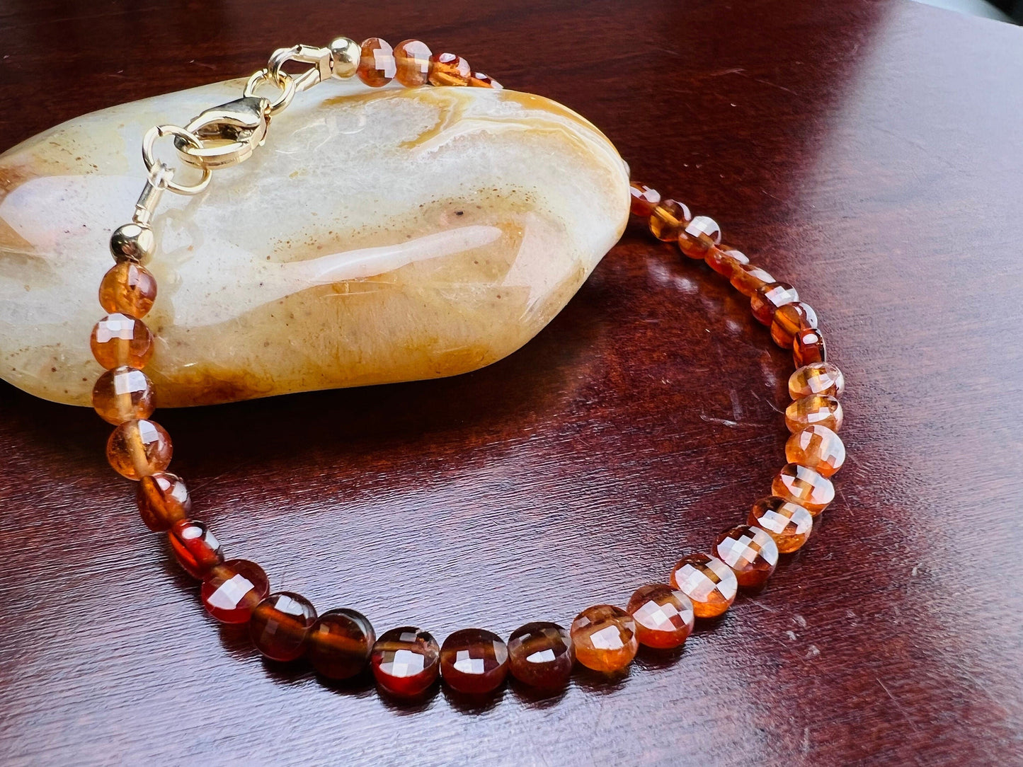 Hessonite Garnet 4mm Faceted coin shape Bracelet in 14k Gold Filled, or 925 Sterling Silver lobster Clasp and findings, healing, Chakra gift