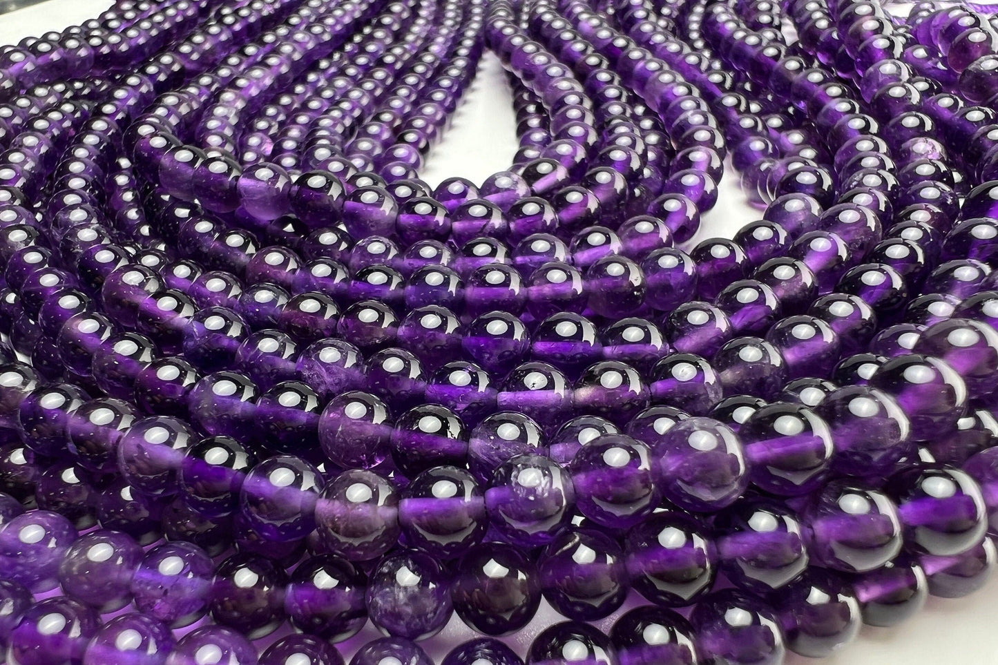 Natural Amethyst Smooth Round 6mm AAA quality Jewelry Making Necklace, Bracelet, DIY Gemstone Purple Smooth Round Beads 15" (70 pcs)Strand