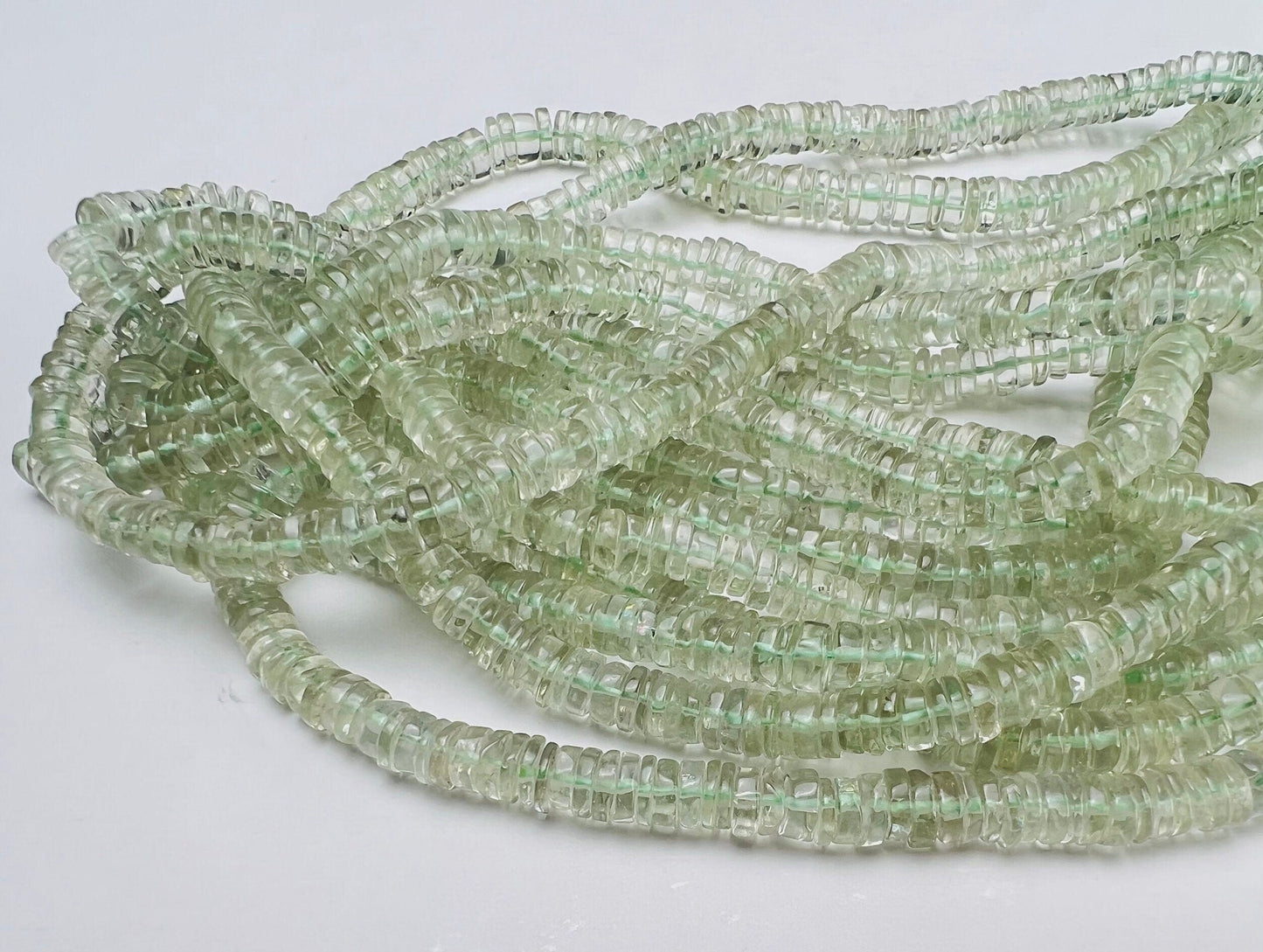 Green Amethyst smooth Heishi tyre 5.5-6mm washer bead Green Prasiolite Jewelry Making Gemstone Beads 6.5" , 13"