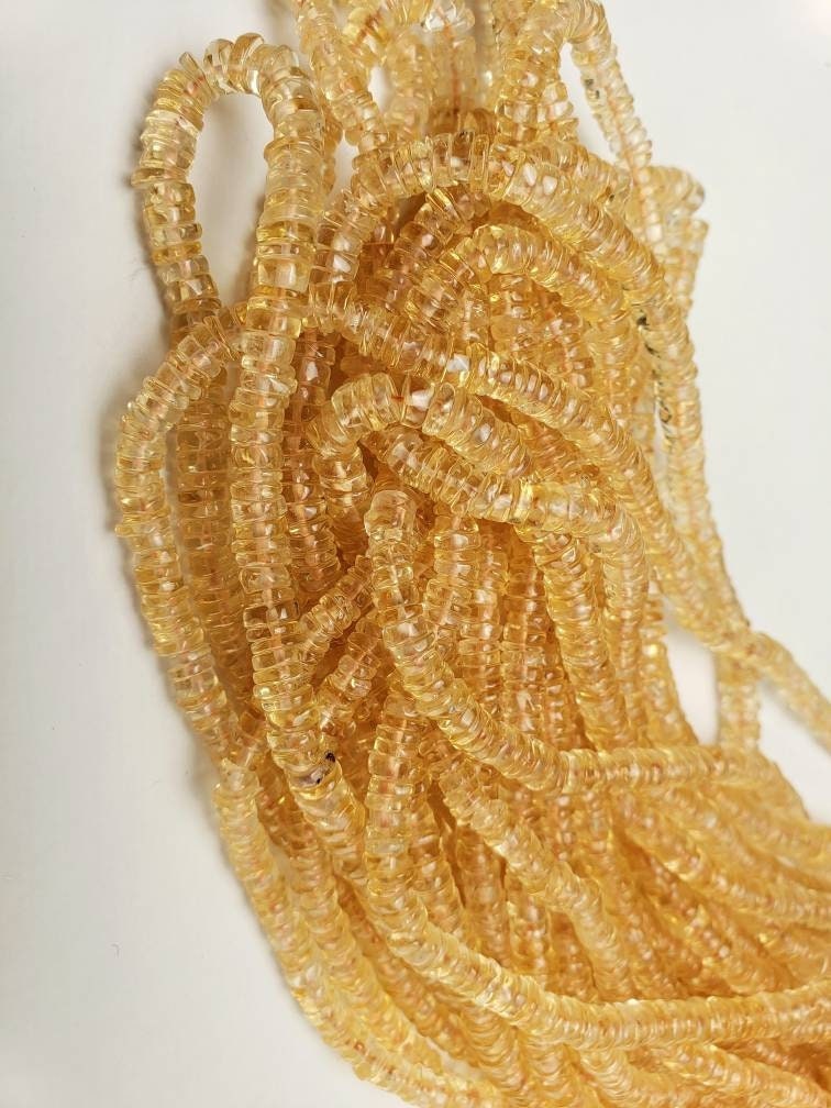 Citrine Smooth Heishi 4.5-5mm washer bead AAA quality Natural Gemstone 6.5" ,13", strand. November Birthstone