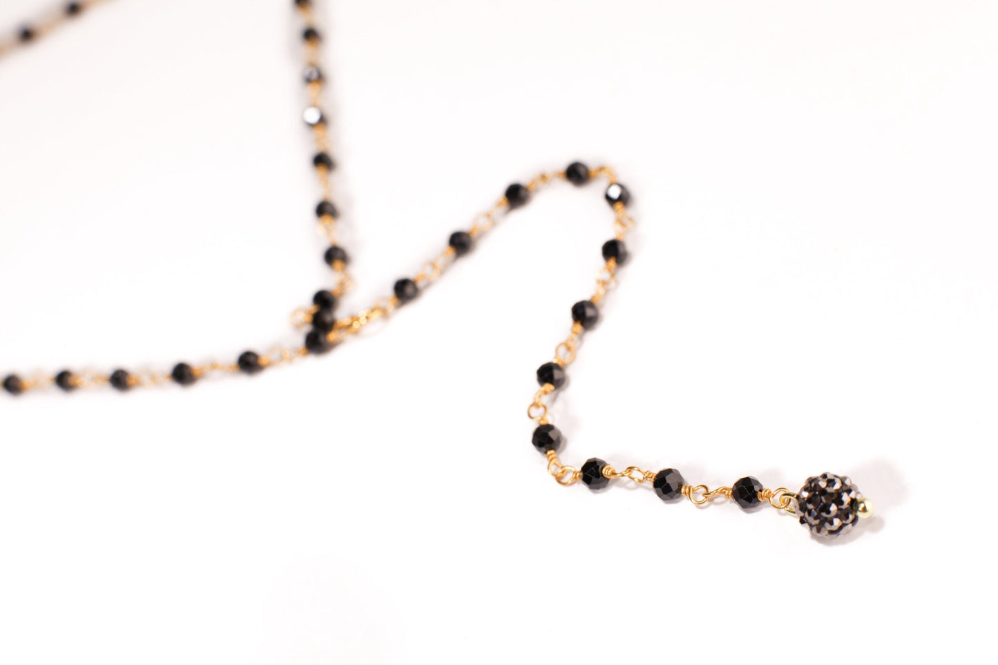 Genuine Black Spinel Micro Faceted 3mm Diamond Cut Choker with 3" , 4” Y Gold Necklace, Gold Necklace, prom, Layering, Elegant Gift