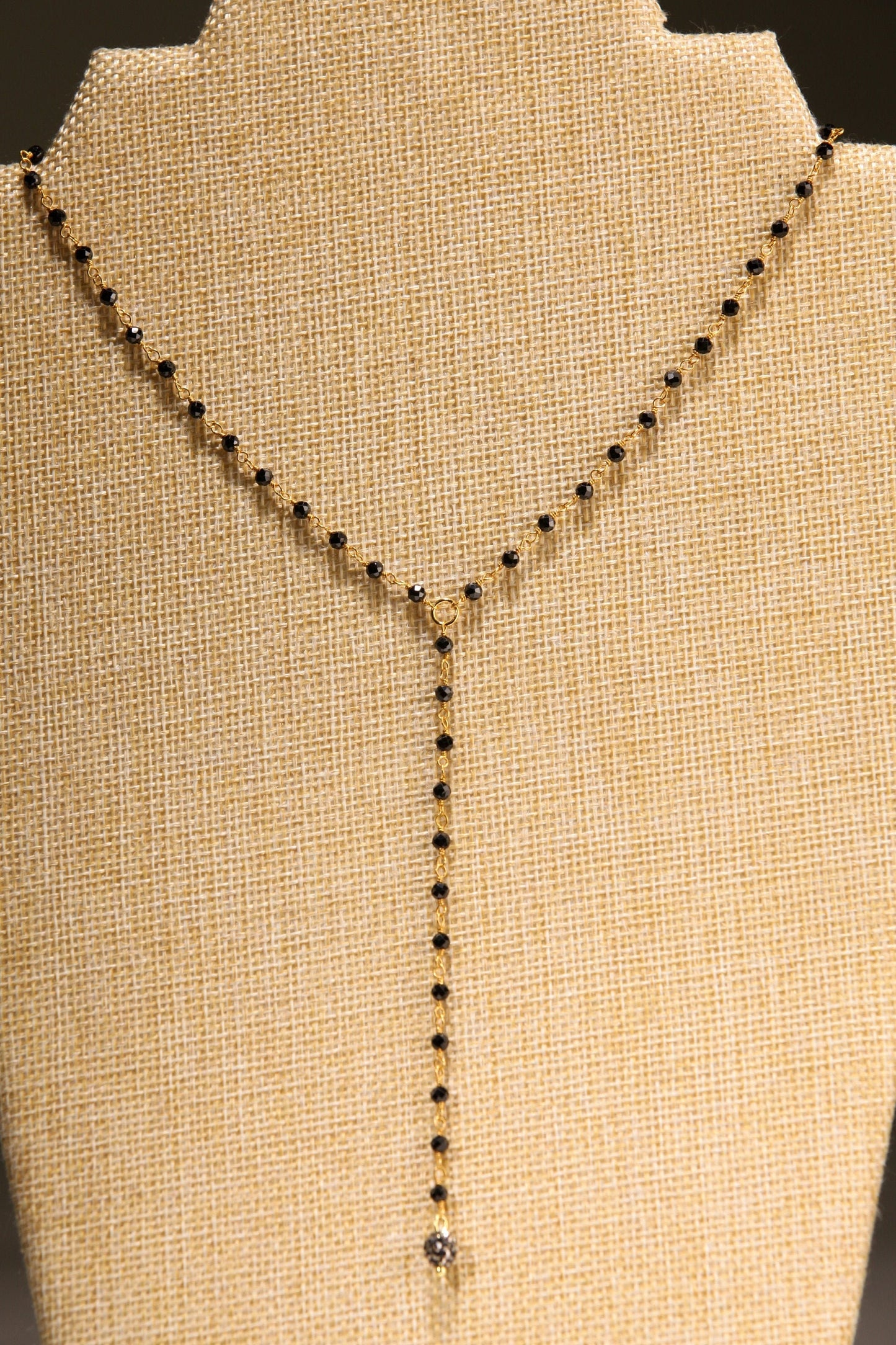 Genuine Black Spinel Micro Faceted 3mm Diamond Cut Choker with 3" , 4” Y Gold Necklace, Gold Necklace, prom, Layering, Elegant Gift