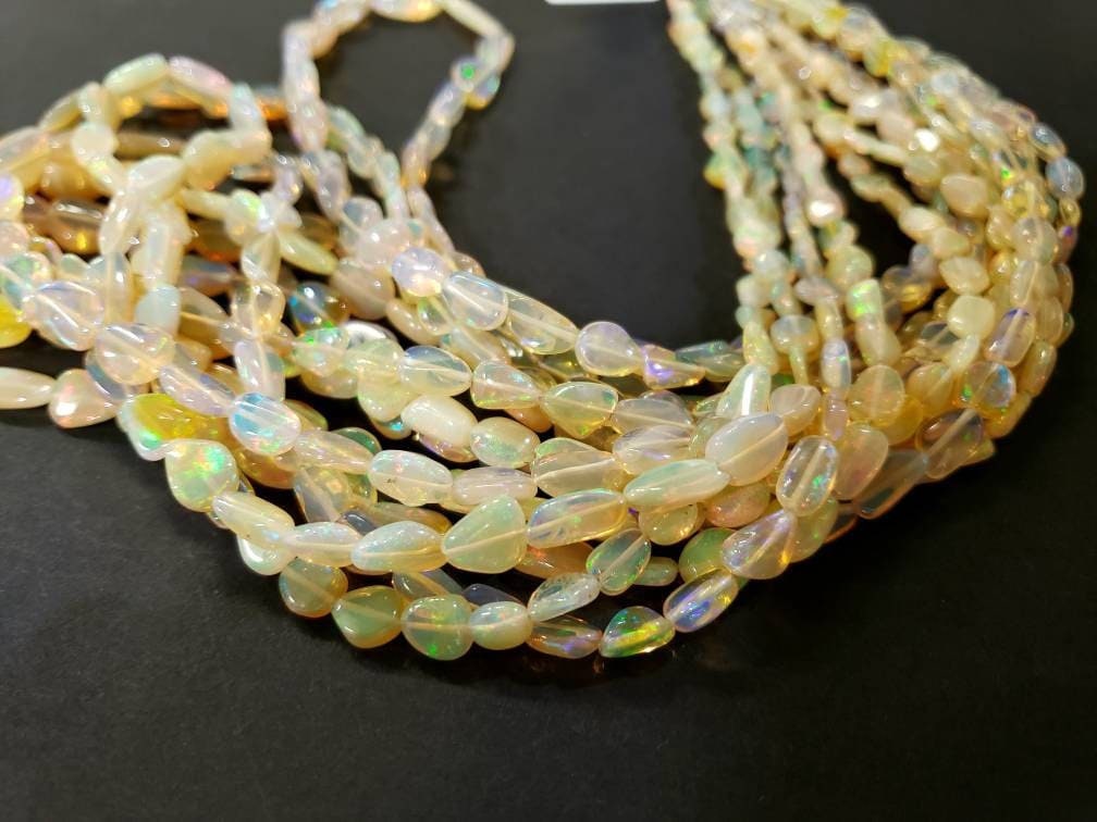 Genuine Ethiopian Fire Opal , Welo Opal 5-11mm graduated smooth free form nugget AAA quality fiery Opal for jewelry making, 8" , 16" strand