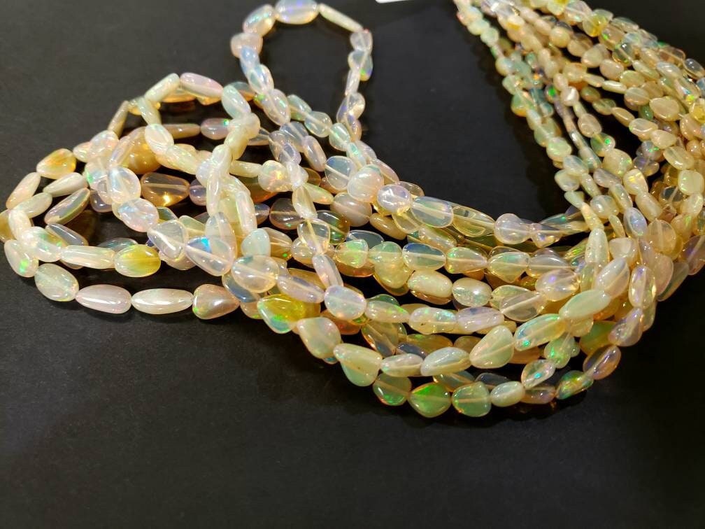 Genuine Ethiopian Fire Opal , Welo Opal 5-11mm graduated smooth free form nugget AAA quality fiery Opal for jewelry making, 8" , 16" strand