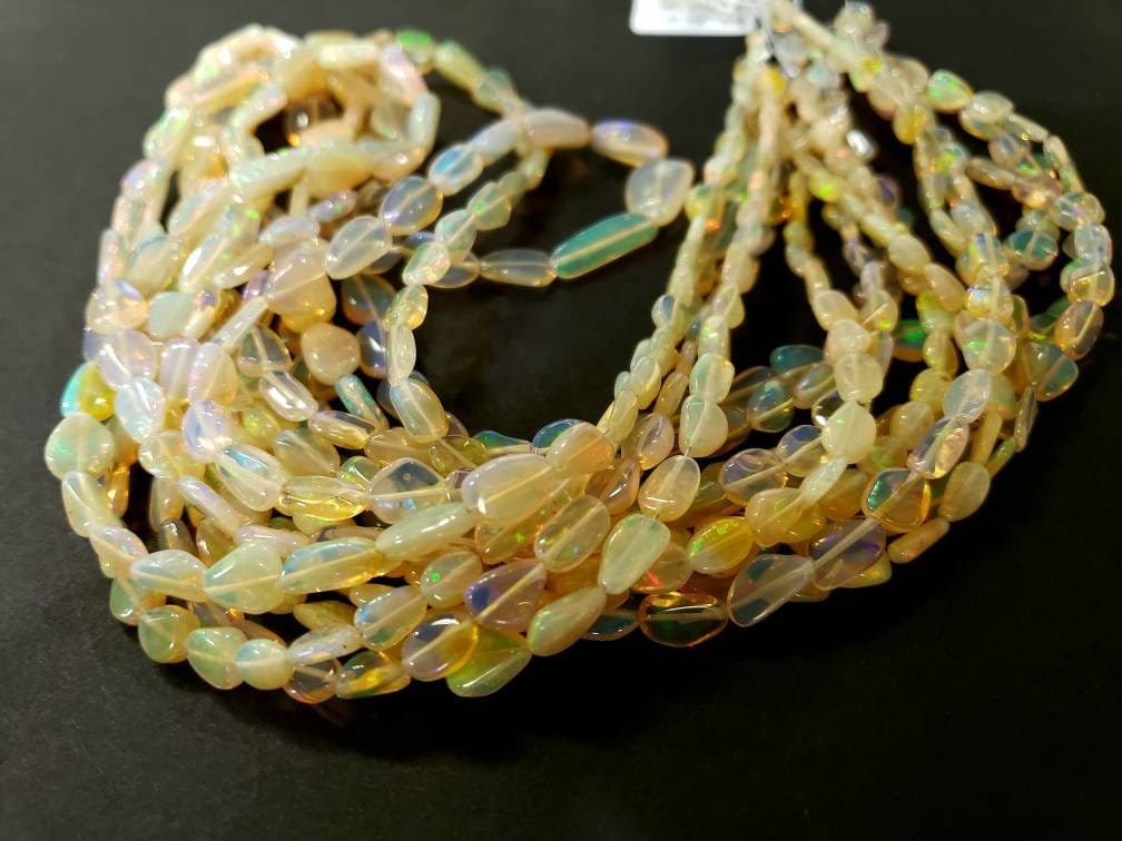 Genuine Ethiopian Fire Opal , Welo Opal 5-11mm graduated smooth free form nugget AAA quality fiery Opal for jewelry making, 8" , 16" strand