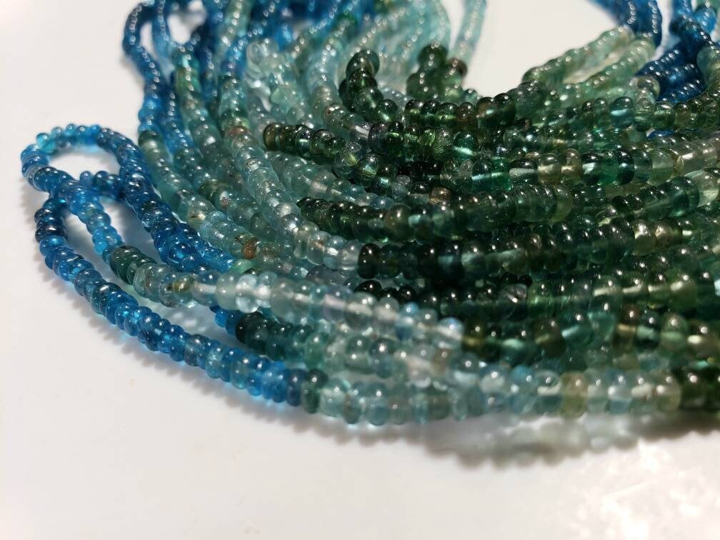 Natural Apatite blue green shaded 3-3.5mm smooth roundel beads for jewelry making roundel beads 8",16" strand