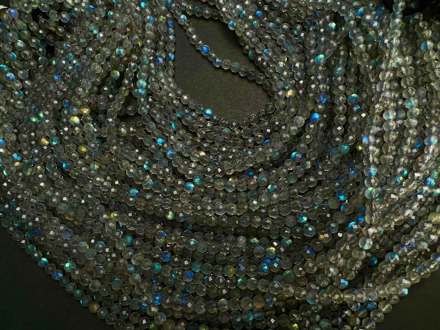 Natural Labradorite Blue Flash 3.5mm Faceted round bead For Jewelry Making,DIY, Healing Gemstones 12" St