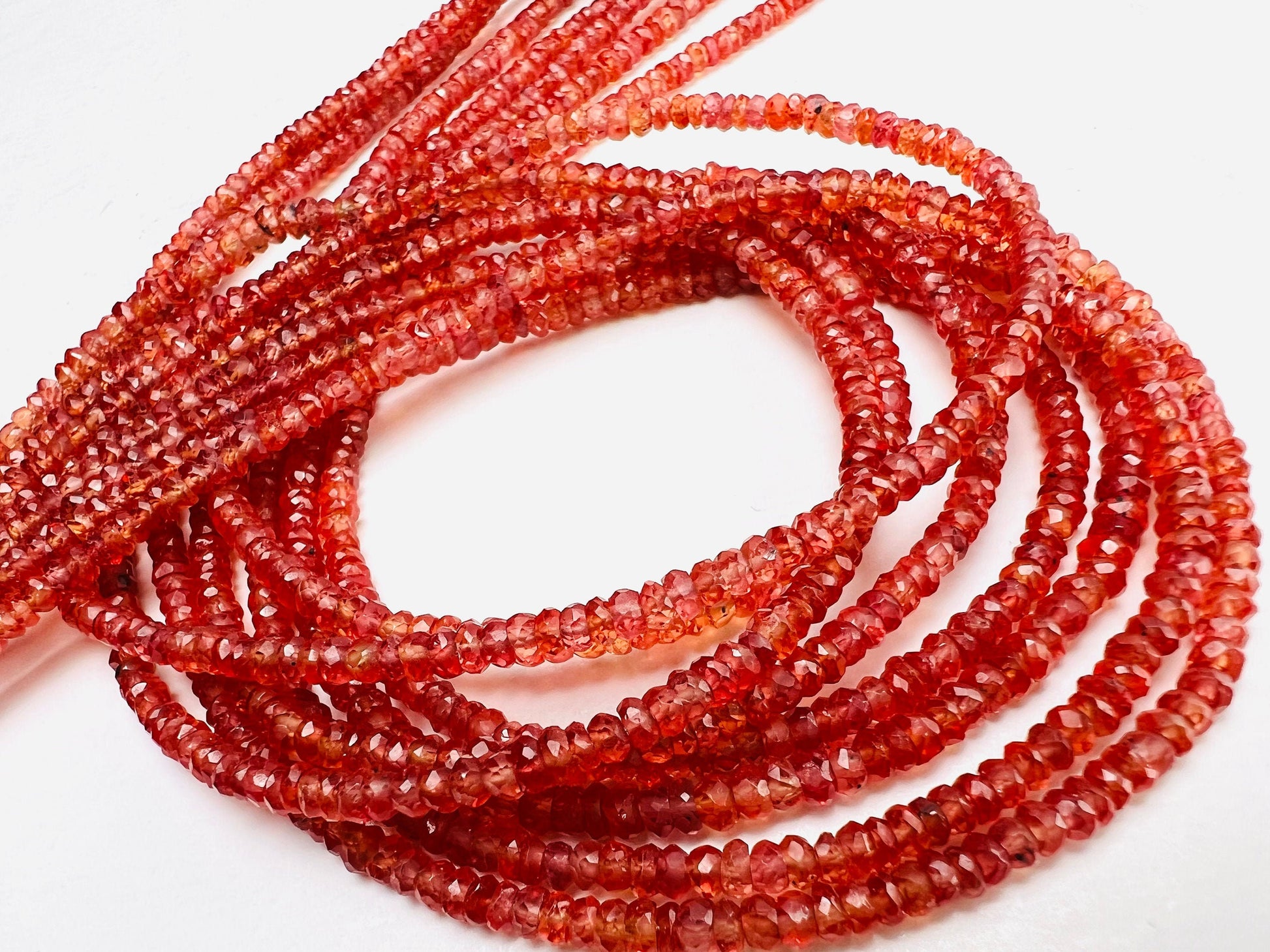 Natural Red Sapphire Faceted 3-3.5mm hand cut micro faceted Roundel DIY Jewelry Making rare Gemstone Beads, 7”, 14" Strand