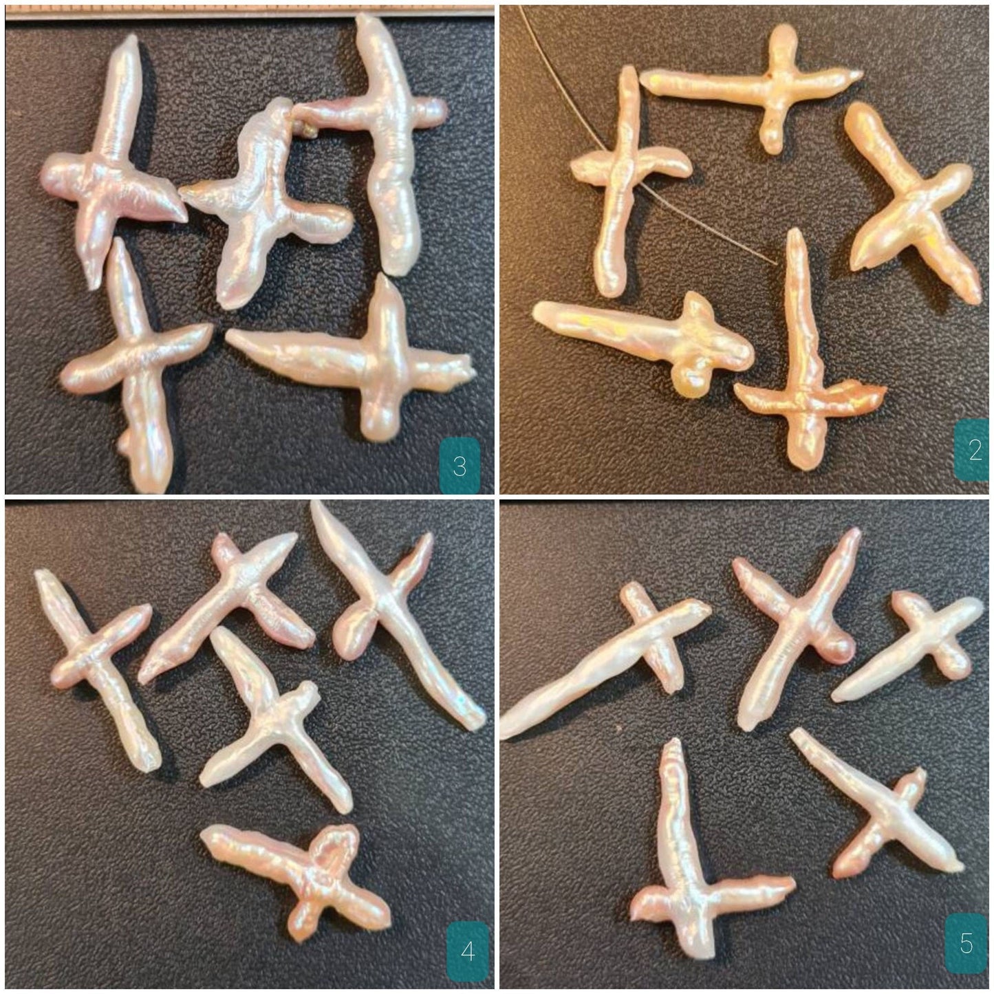 5 pcs Freshwater Natural Cross Pearl, Cross drilled, Focal spacer bead. Approx. 20x40mm, 5 pieces set