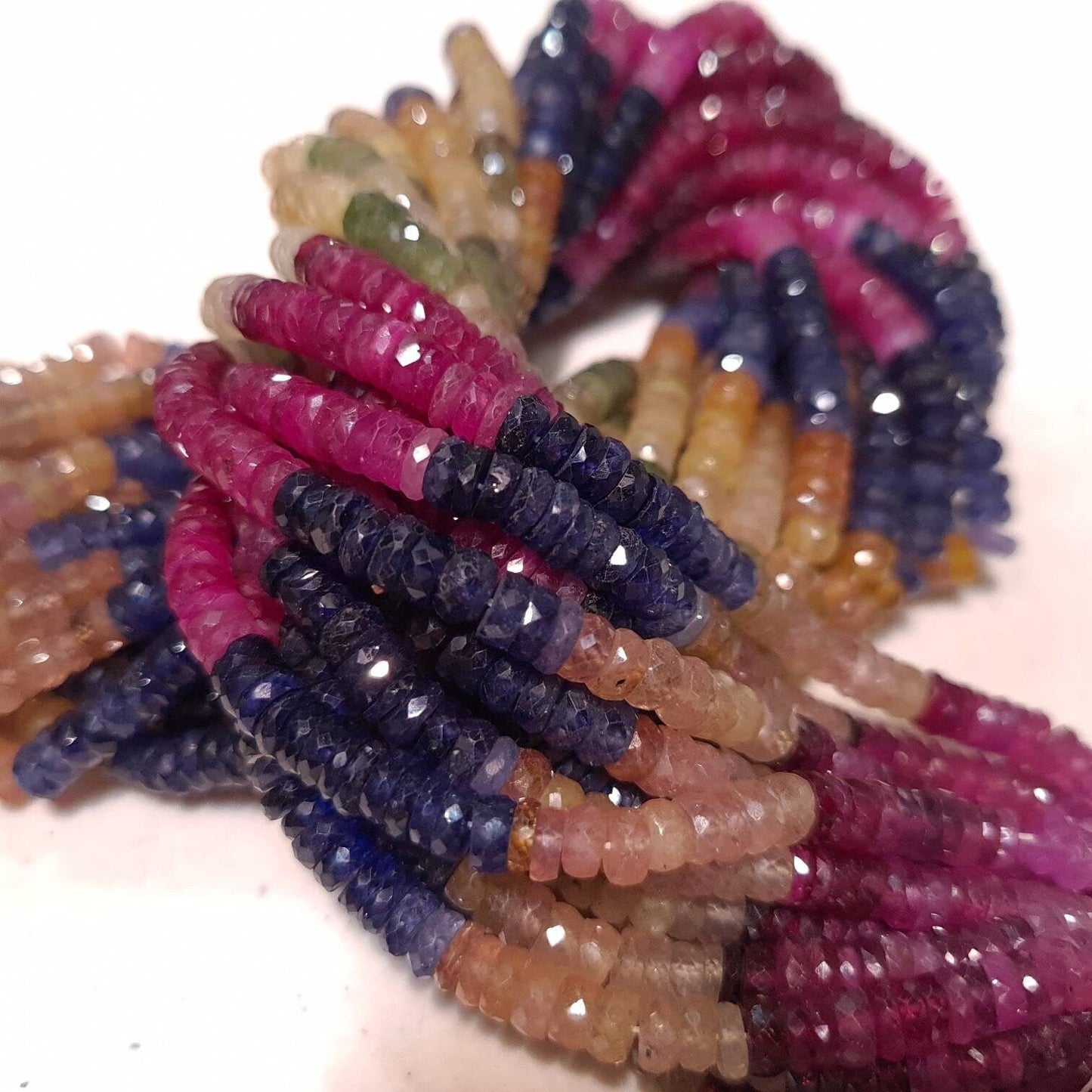 Natural Multi Sapphire Shaded Faceted 5-5.5mm Heishi, sunset sapphire precious Gemstone Beads 7.5", 15" Strand
