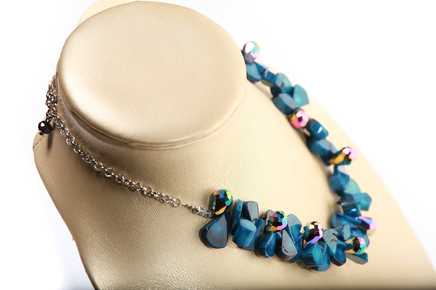Genuine Bamboo Coral Heat Treated Blue Coral Teardrop 9x11-12x16mm,Accent AB Crystal Briolette,Adjustable 13"- 16" Pear Drop Choker Necklace