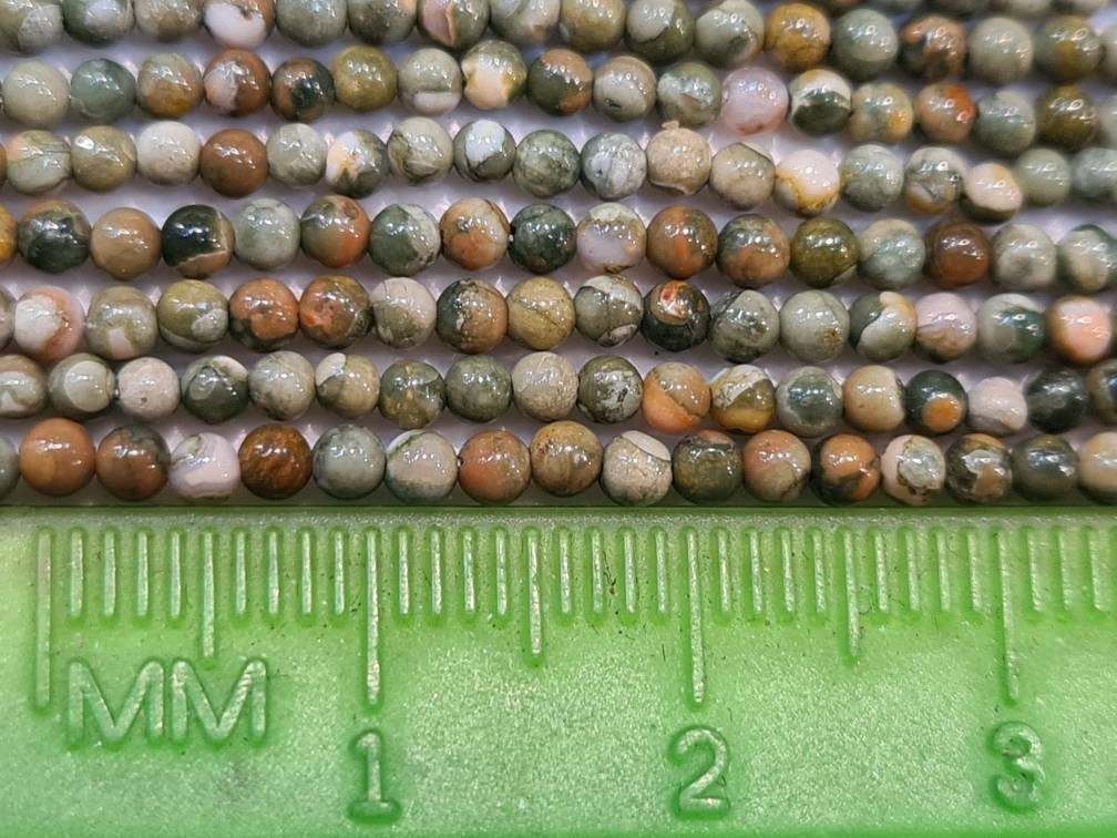 Ryolite,rainforest jasper 2mm smooth Round Beads, Jewelry Making Round natural Gemstone Beads, DIY Necklace, Bracelet 16" Strand