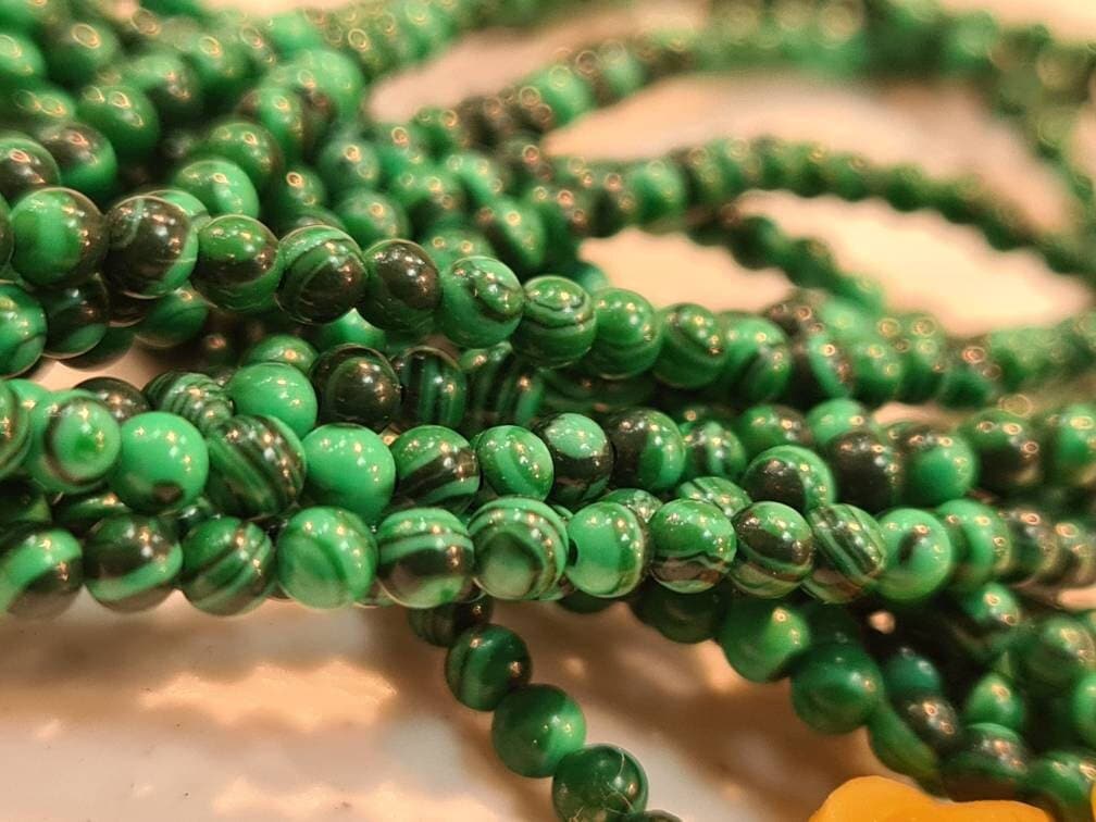 Malachite 2mm Round Beads, Jewelry Making Round Polished Gemstone Beads, DIY Necklace, Bracelet 16" Strand
