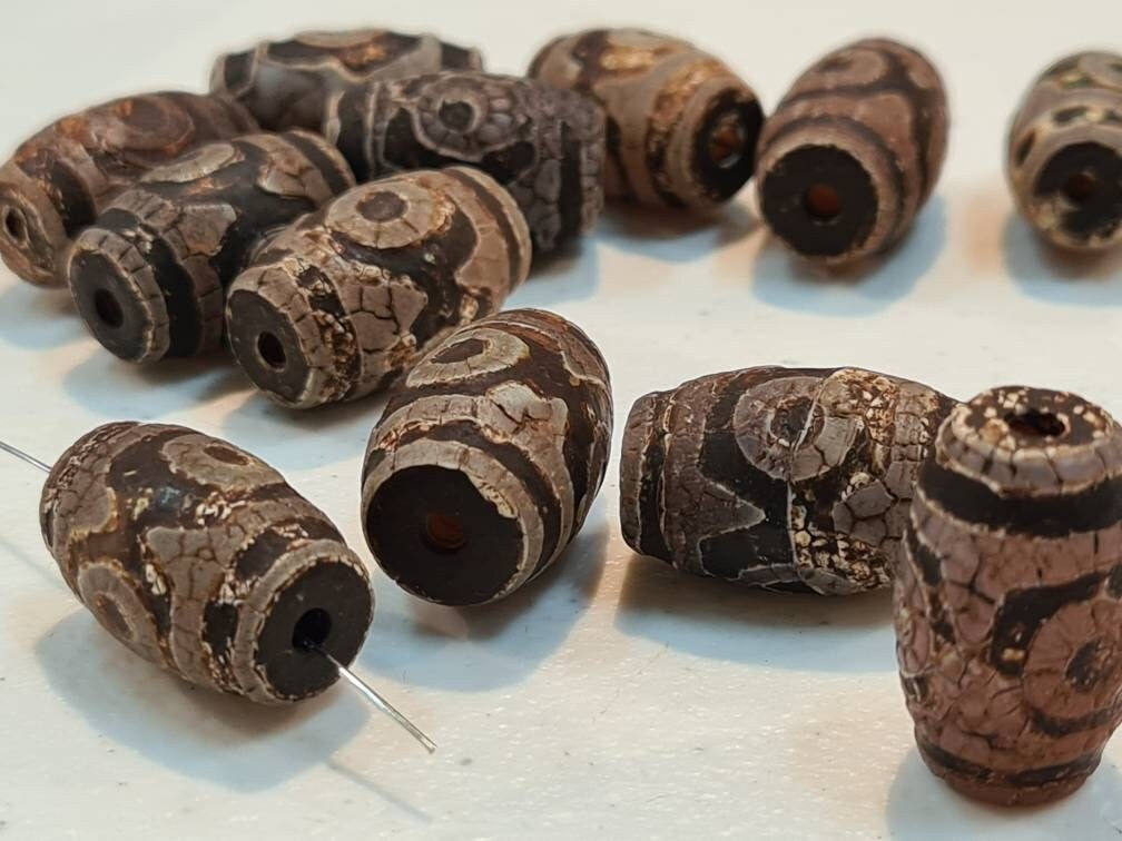 Natural Tibetan agate unpolished Evil Eye Oval drum Bead,13x22-14x24mm Eye Fire Agate, Rustic vintage Jewelry Making, Art Craft Beads