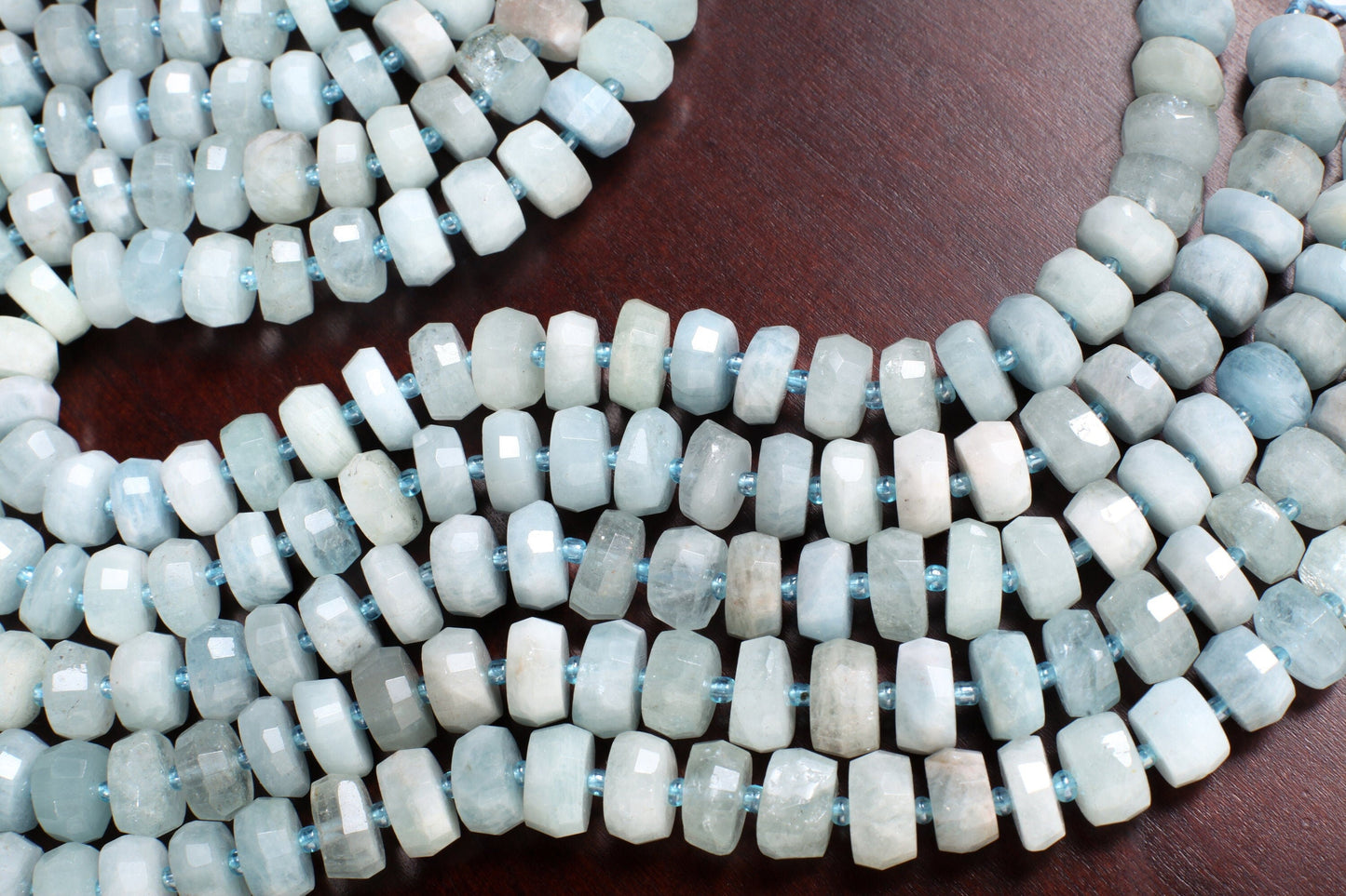 Aquamarine Faceted Rondelle, Natural Aquamarine Gemstone Sky Blue Large Roundel Shaded Tire Beads 12mm DIY Jewelry Making Necklace, 15.5"