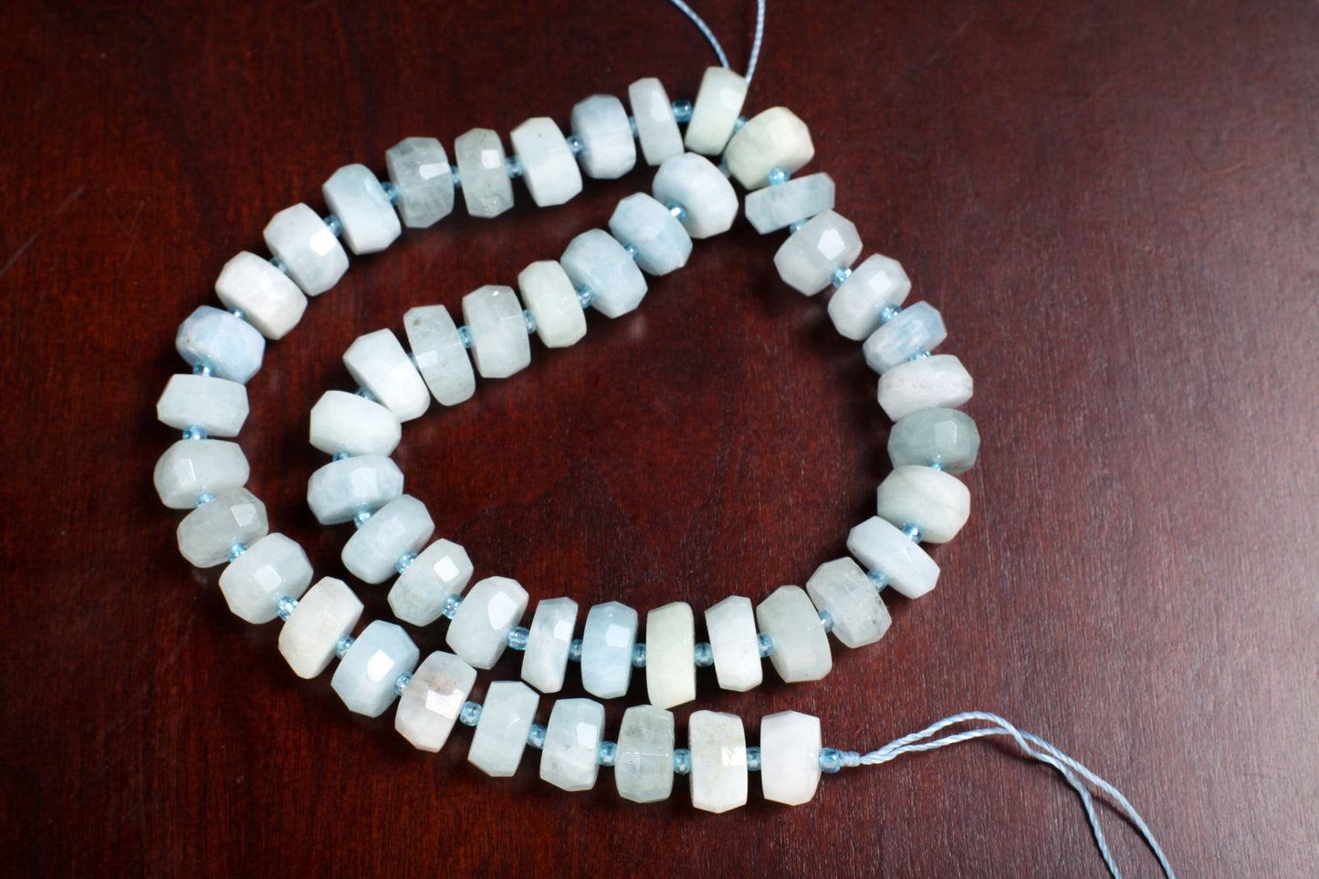 Aquamarine Faceted Rondelle, Natural Aquamarine Gemstone Sky Blue Large Roundel Shaded Tire Beads 12mm DIY Jewelry Making Necklace, 15.5"