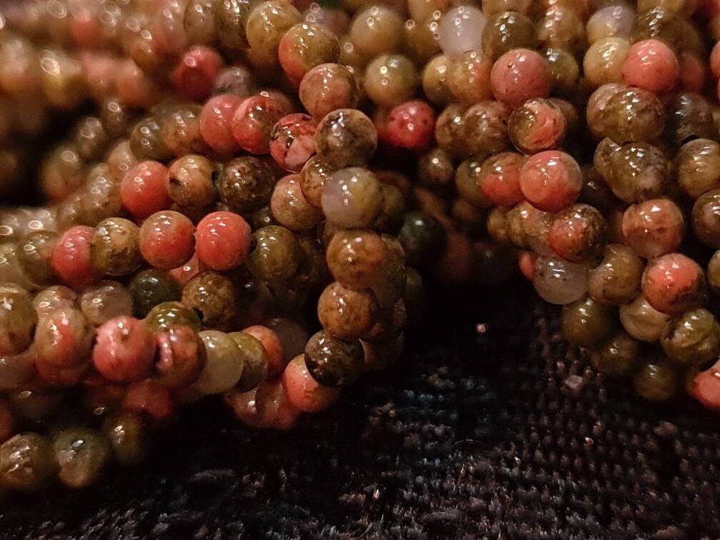 Unakite 2mm Round Beads, Jewelry Making Round Polished Gemstone Beads, DIY Necklace, Bracelet 16" Strand