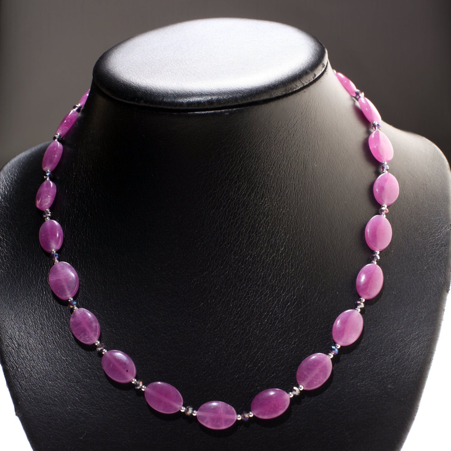 Purple orchid quartz smooth oval sterling silver , crystal accent rhodium clasp necklace, 18" plus 3" extension, spring collection, gift