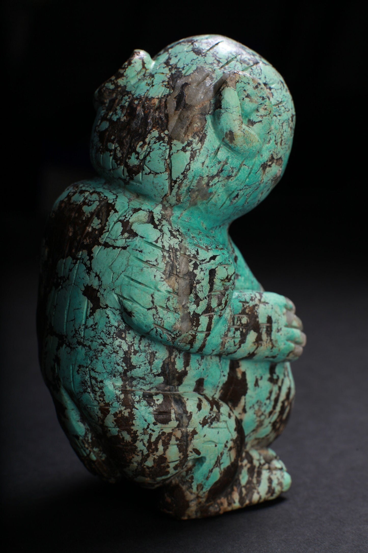 Genuine Spiderweb Turquoise Hand Carved Sloth, Totem, Miniature Animals Collectible Figurines Vintage Sculpture, Old Stock 746g 5x3x2.5"