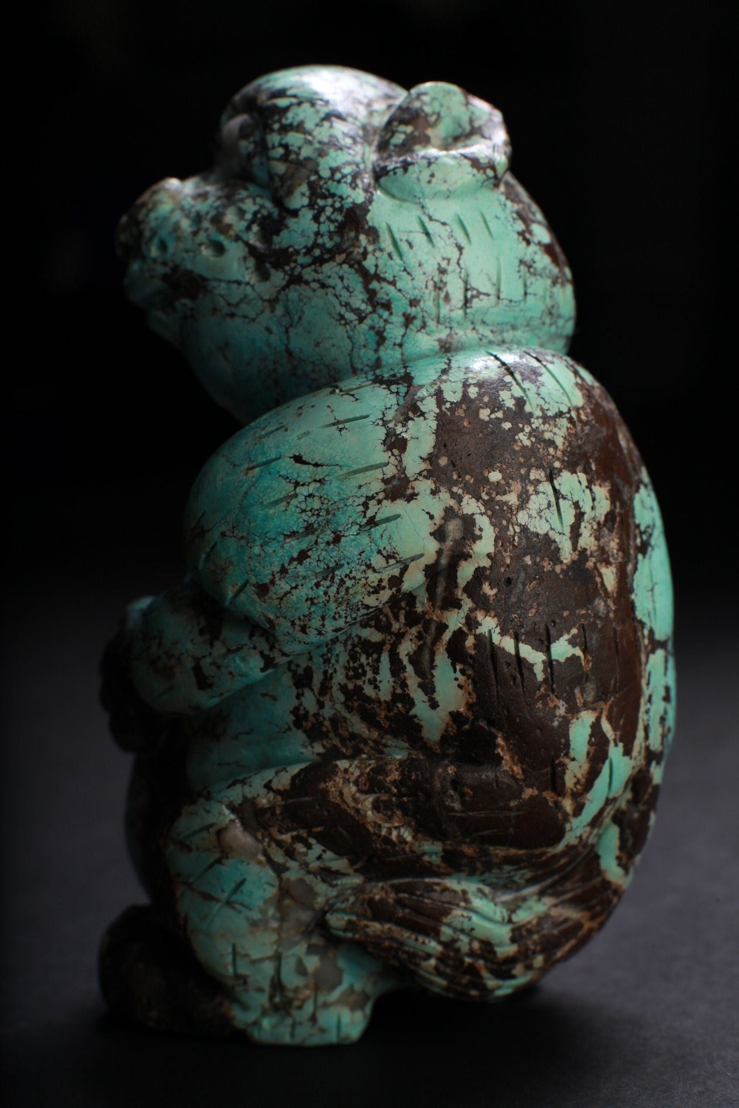 Genuine Spiderweb Turquoise Hand Carved Sloth, Totem, Miniature Animals Collectible Figurines Vintage Sculpture, Old Stock 746g 5x3x2.5"