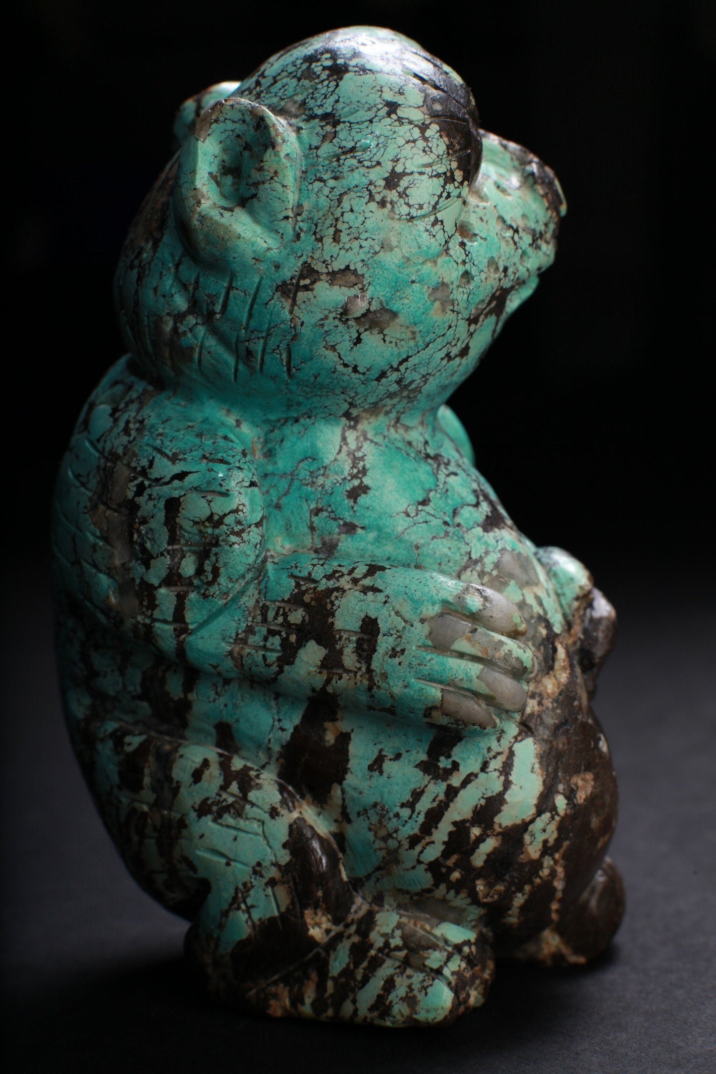 Genuine Spiderweb Turquoise Hand Carved Sloth, Totem, Miniature Animals Collectible Figurines Vintage Sculpture, Old Stock 746g 5x3x2.5"