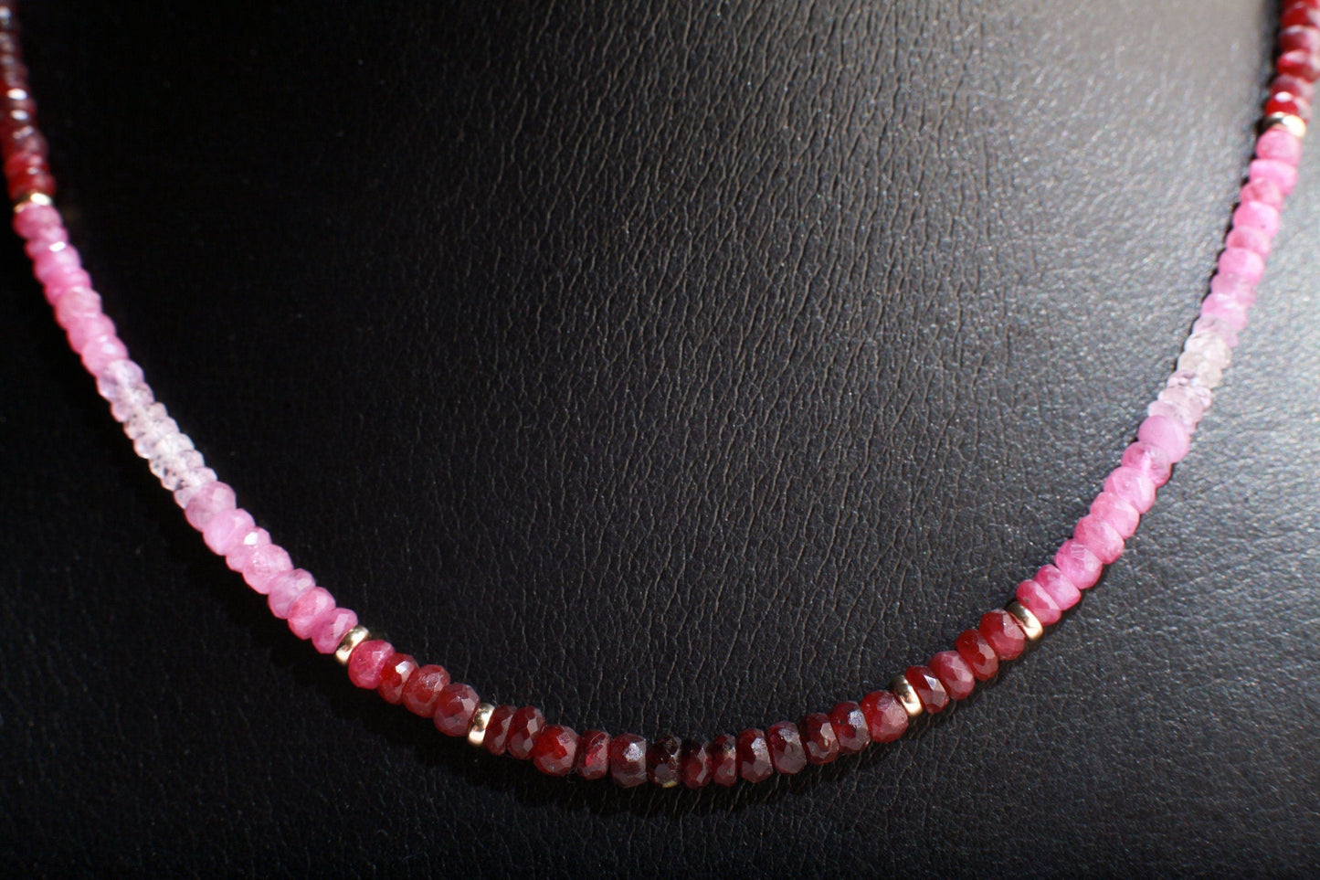 Natural AAA 3-3.5mm Ruby Ombre Shaded 14K Gold Filled Spacers & Clasp Necklace, July Birthstone, Mother's Day, Valentine, Precious Gift