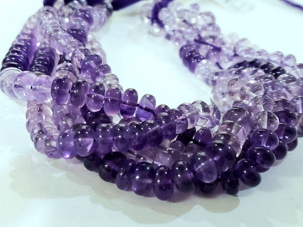 Natural Amethyst shaded Faceted tyre roundel,Natural AAA Ombre Amethyst Gemstone light & dark purple clear Beads 6.5-8.5mm, 8"Strand,