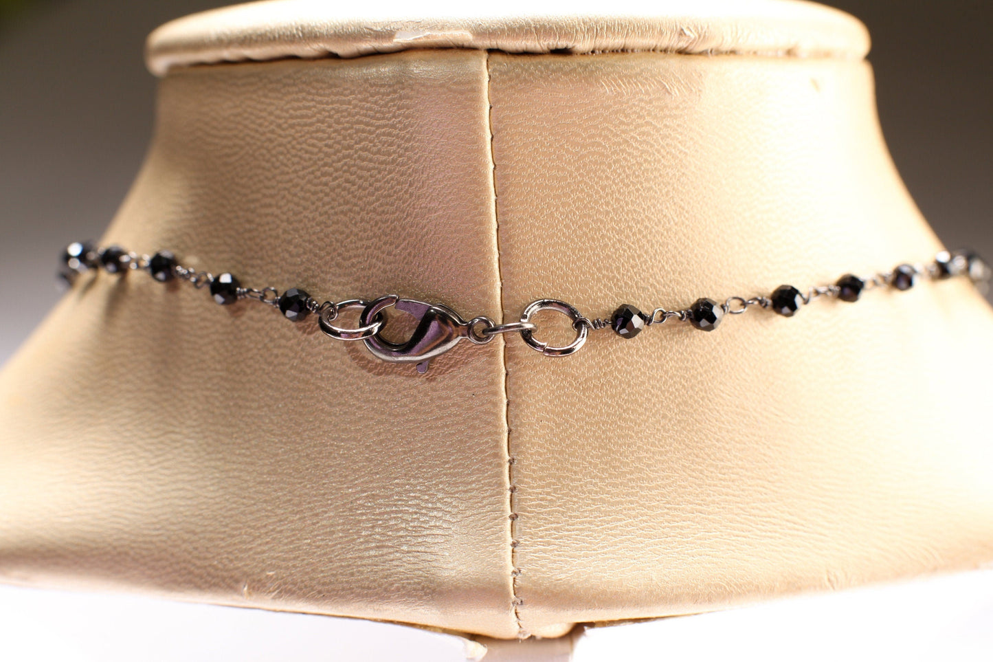 Black Spinel Diamond Cut Necklace with Oxidized Silver Teardrop, Large Bali Style Cap, Black Onyx Pear Drop Pendant Necklace