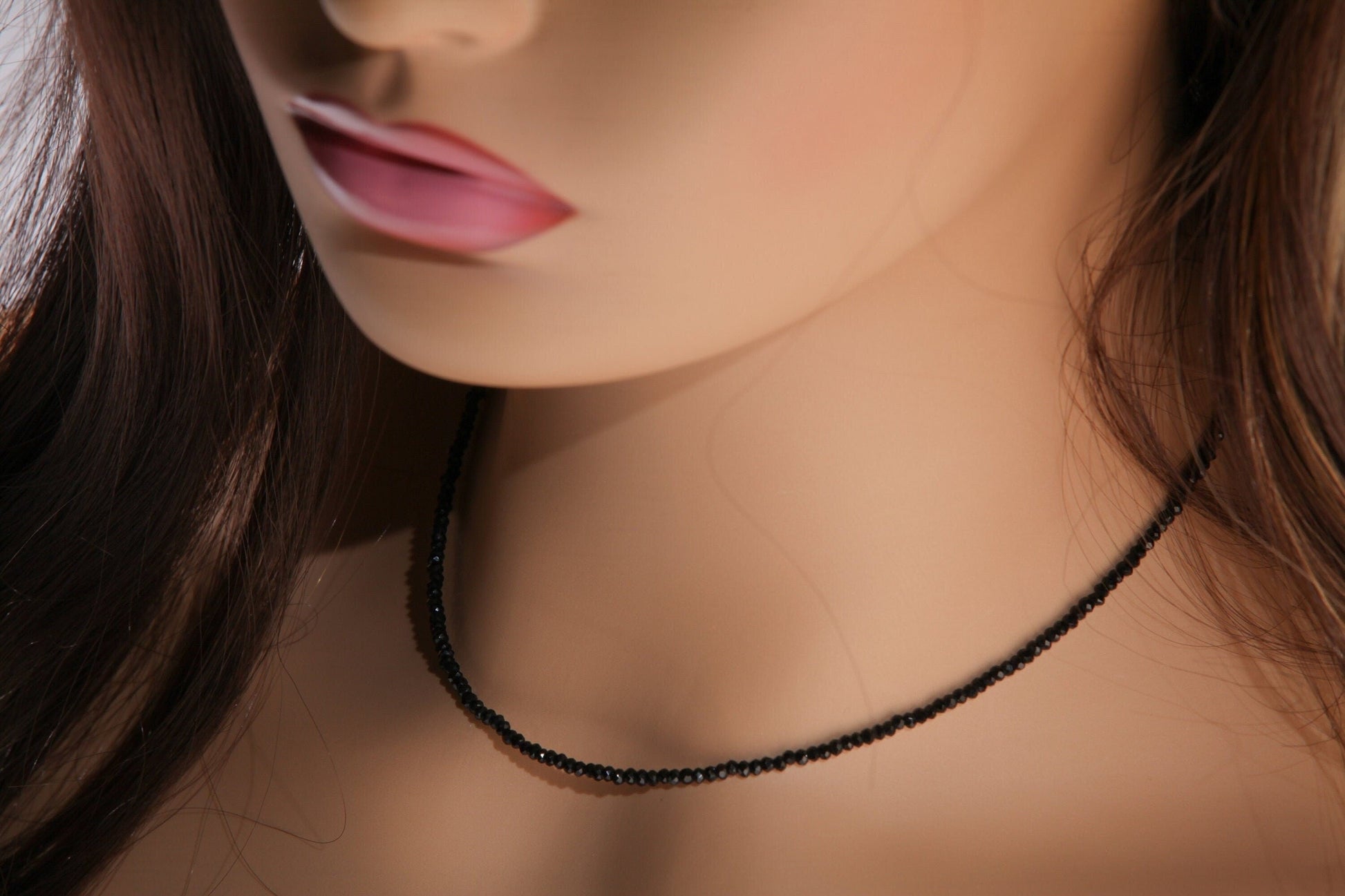 Natural Black Spinel Sterling Silver AAA High Quality Necklace Micro Faceted 2mm Diamond Cut Choker Minimalist,Layering Necklace 14" to 48"