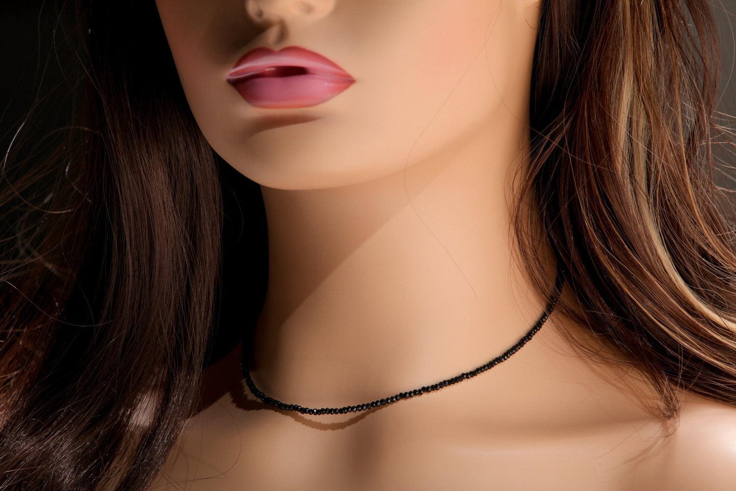 Natural Black Spinel Sterling Silver AAA High Quality Necklace Micro Faceted 2mm Diamond Cut Choker Minimalist,Layering Necklace 14" to 48"