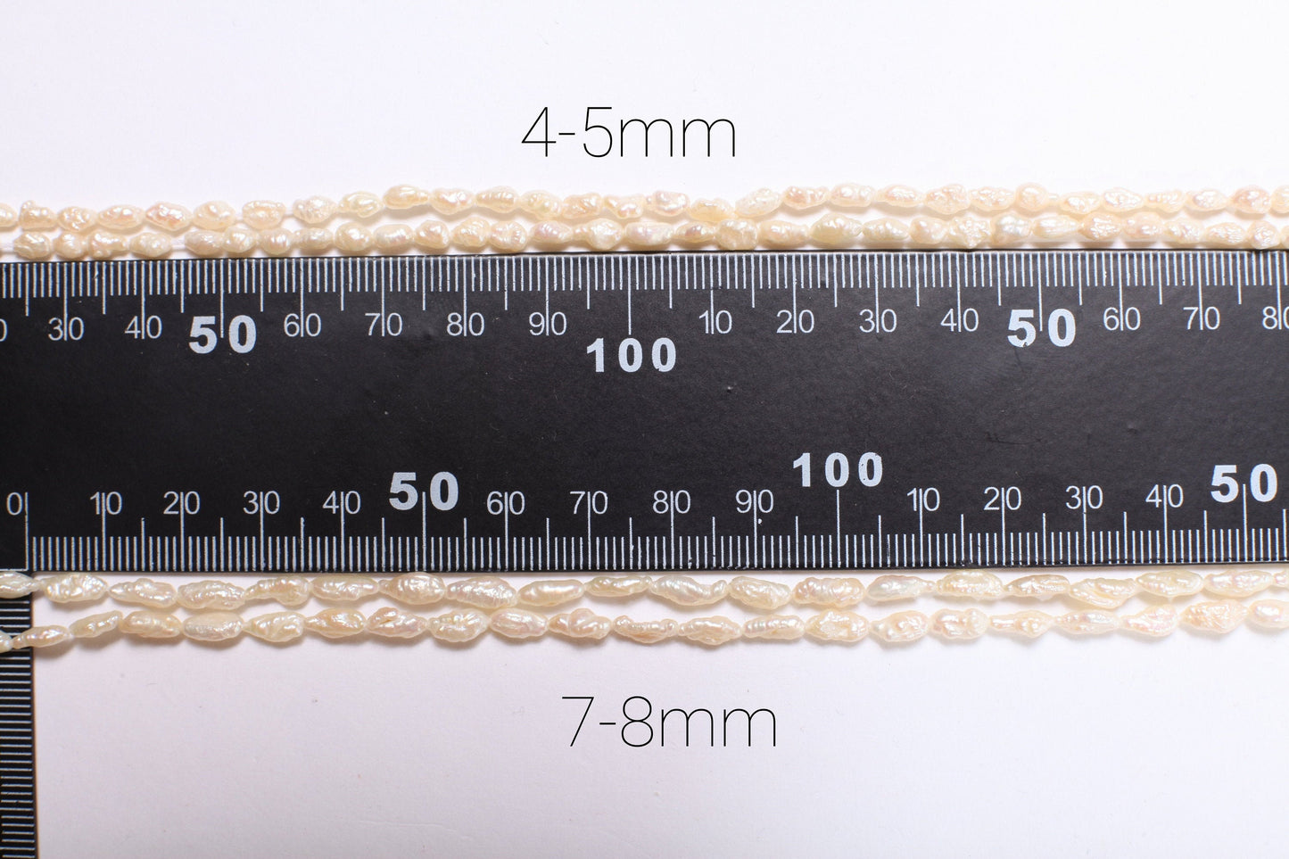 Japanese Vintage 3-3.5mm x 4/5/6/7mm to 5/6/7/8mm Freshwater Biwa Rice Pearl 15" Strand