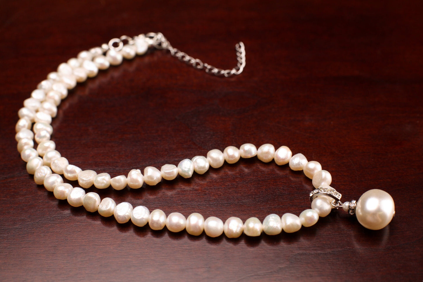 Natural Freshwater Pearl freeform oval with South SeaShell Pearl 12x15mm CZ Pendant Necklace plus 2" Extender, Bridal , party , elegant gift