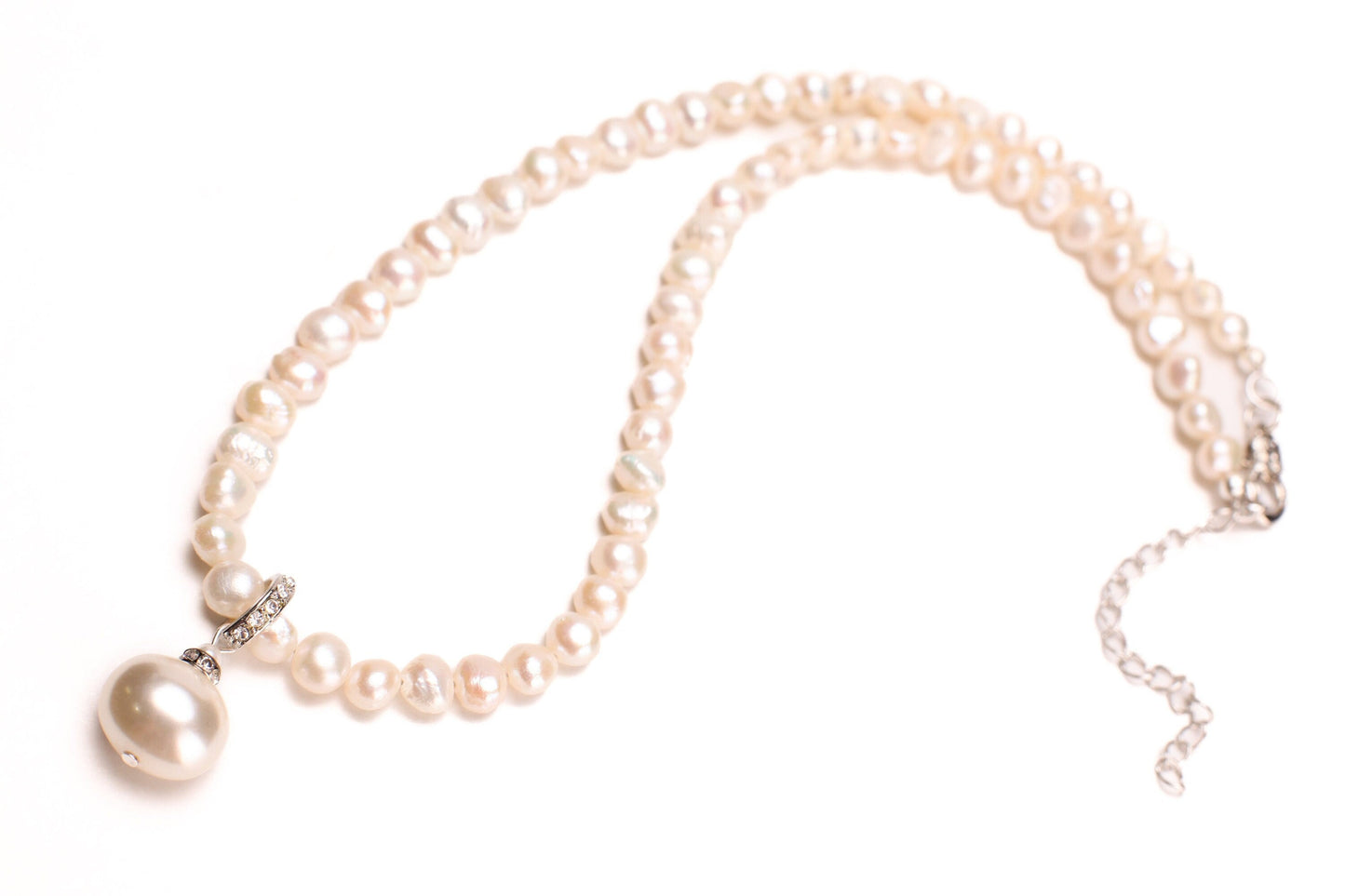 Natural Freshwater Pearl freeform oval with South SeaShell Pearl 12x15mm CZ Pendant Necklace plus 2" Extender, Bridal , party , elegant gift