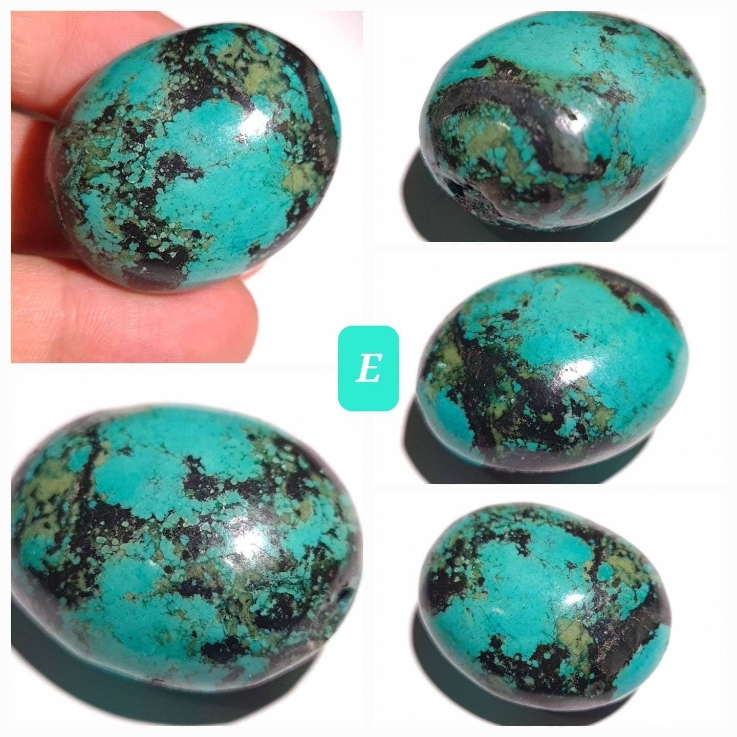 Turquoise Pebble, AAA Tibetan Spiderweb Blue-Greenish Turquoise Pebble ,Rare, Jewelry Focal, Pendant, Palm Stone or Collection Healing Gem