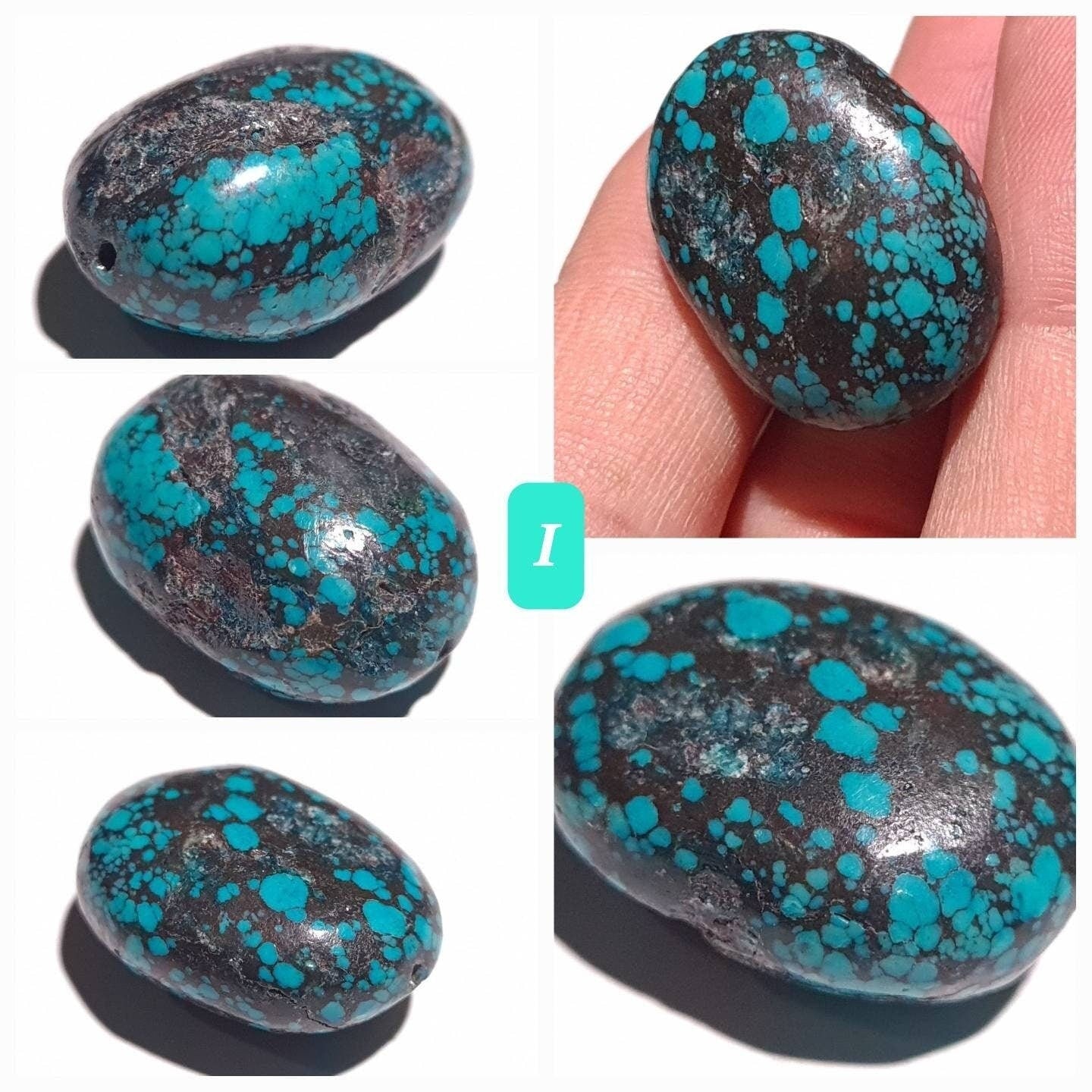 Turquoise Pebble, AAA Tibetan Spiderweb Blue-Greenish Turquoise Pebble ,Rare, Jewelry Focal, Pendant, Palm Stone or Collection Healing Gem