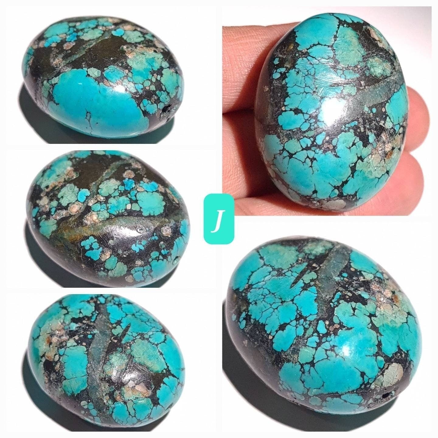 Turquoise Pebble, AAA Tibetan Spiderweb Blue-Greenish Turquoise Pebble ,Rare, Jewelry Focal, Pendant, Palm Stone or Collection Healing Gem
