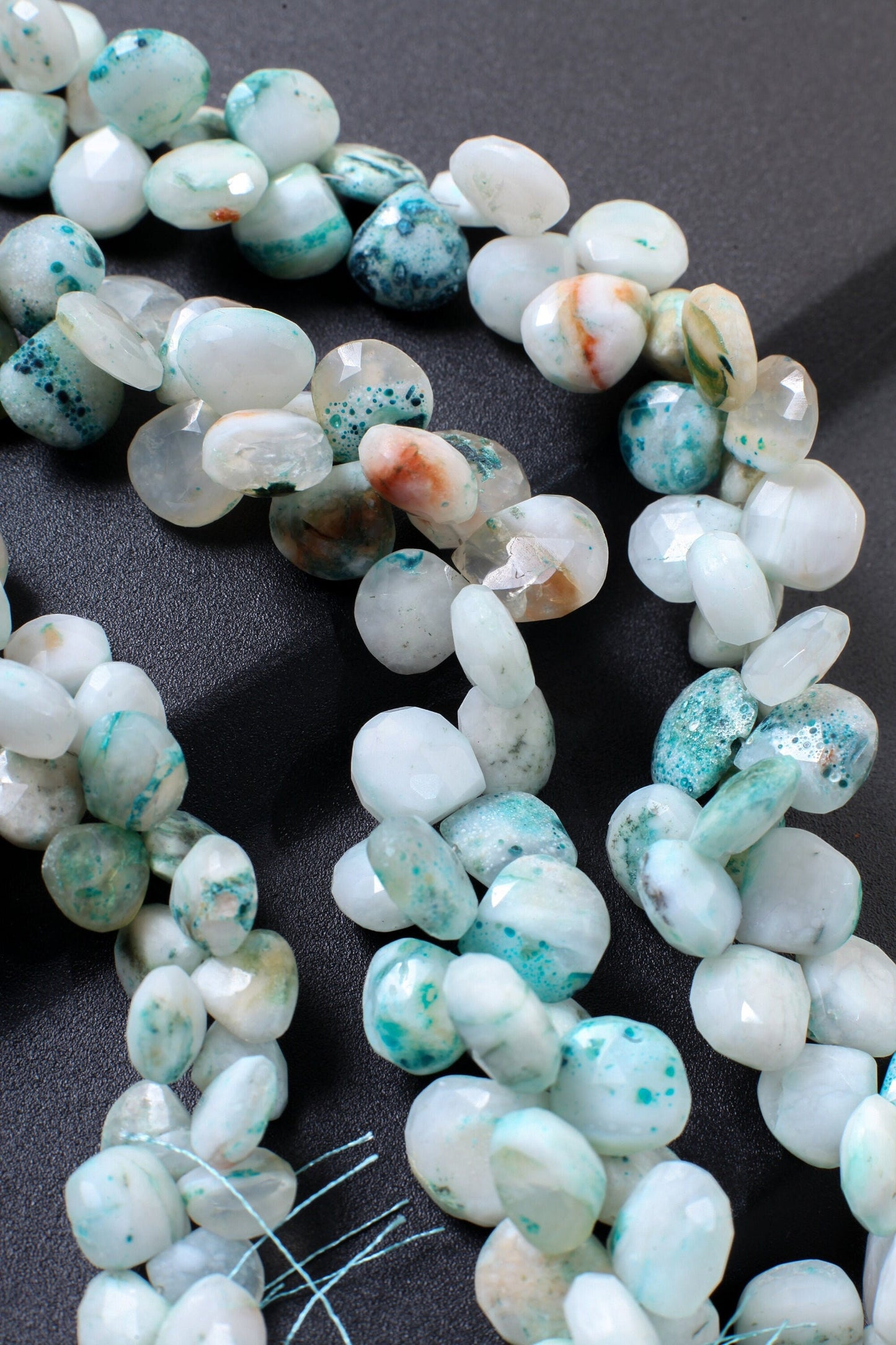 Natural Peruvian Opal Faceted heart Teardrop 10-13mm Jewelry Making Briolette Gemstone Loose Beads 8.5" full Strand