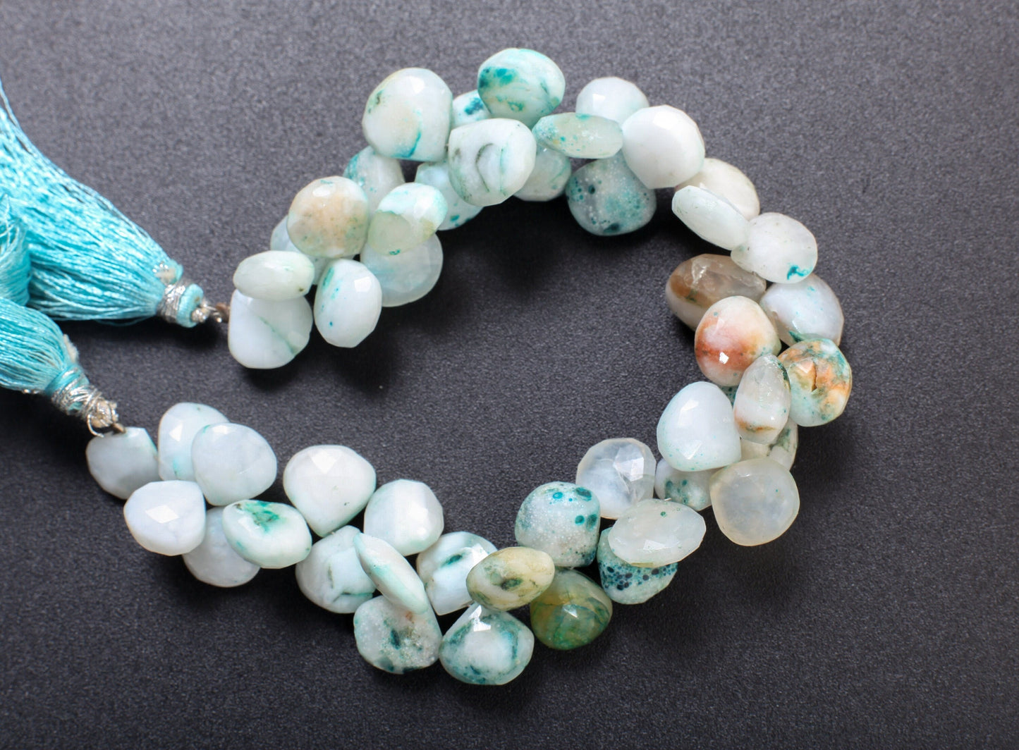 Natural Peruvian Opal Faceted heart Teardrop 10-13mm Jewelry Making Briolette Gemstone Loose Beads 8.5" full Strand