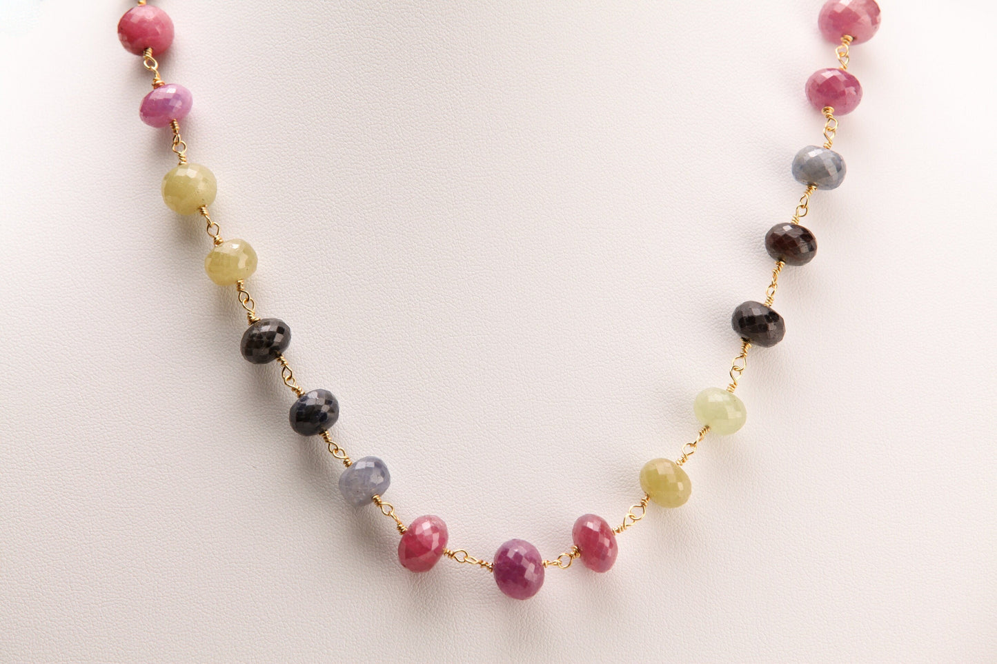 Multi Sapphire Faceted Rondelle 11mm large wire wrapped 14K Gold Filled Handmade Necklace with 2" Extension, Natural Gemstone elegant gift