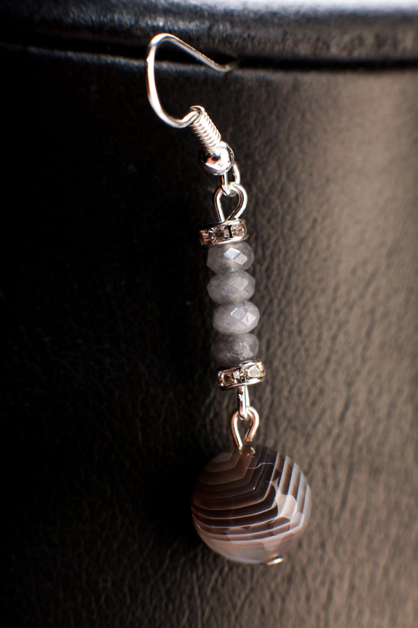 Natural AAA Botswana Agate Faceted Teardrop 18" Adjustable Necklace set with matching Earrings 10mm Botswana Silver Ear Wire