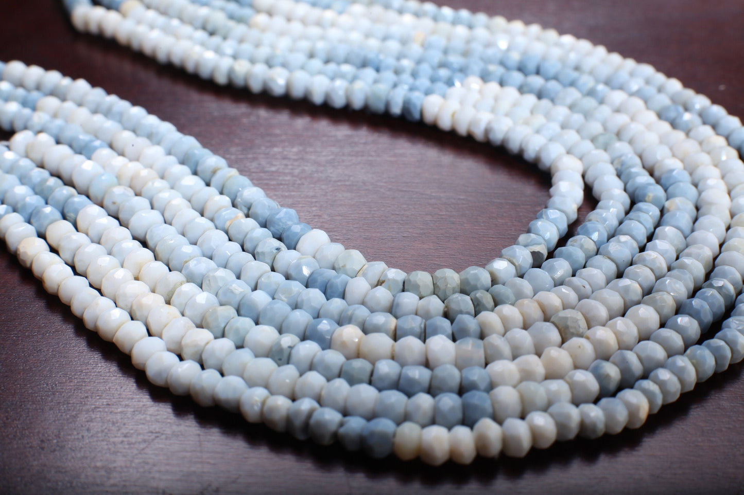 Blue Opal Rondelle, Natural Shaded Peruvian Opal Faceted Roundel 4-5mm Jewelry Making Gemstone Beads 13" Strand, Boulder blue Andean Opal .