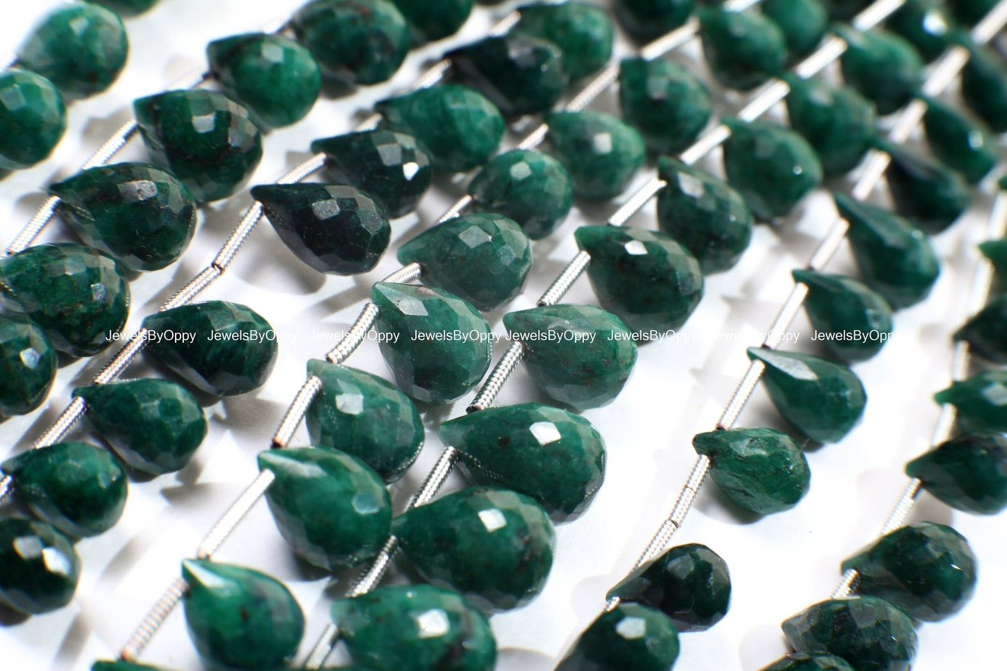 Emerald Briolette, Genuine Graduated Emerald Green Faceted Teardrop 5x7-7x11mm Gemstone Jewelry Making Bracelet, Necklace Earrings Beads 9"