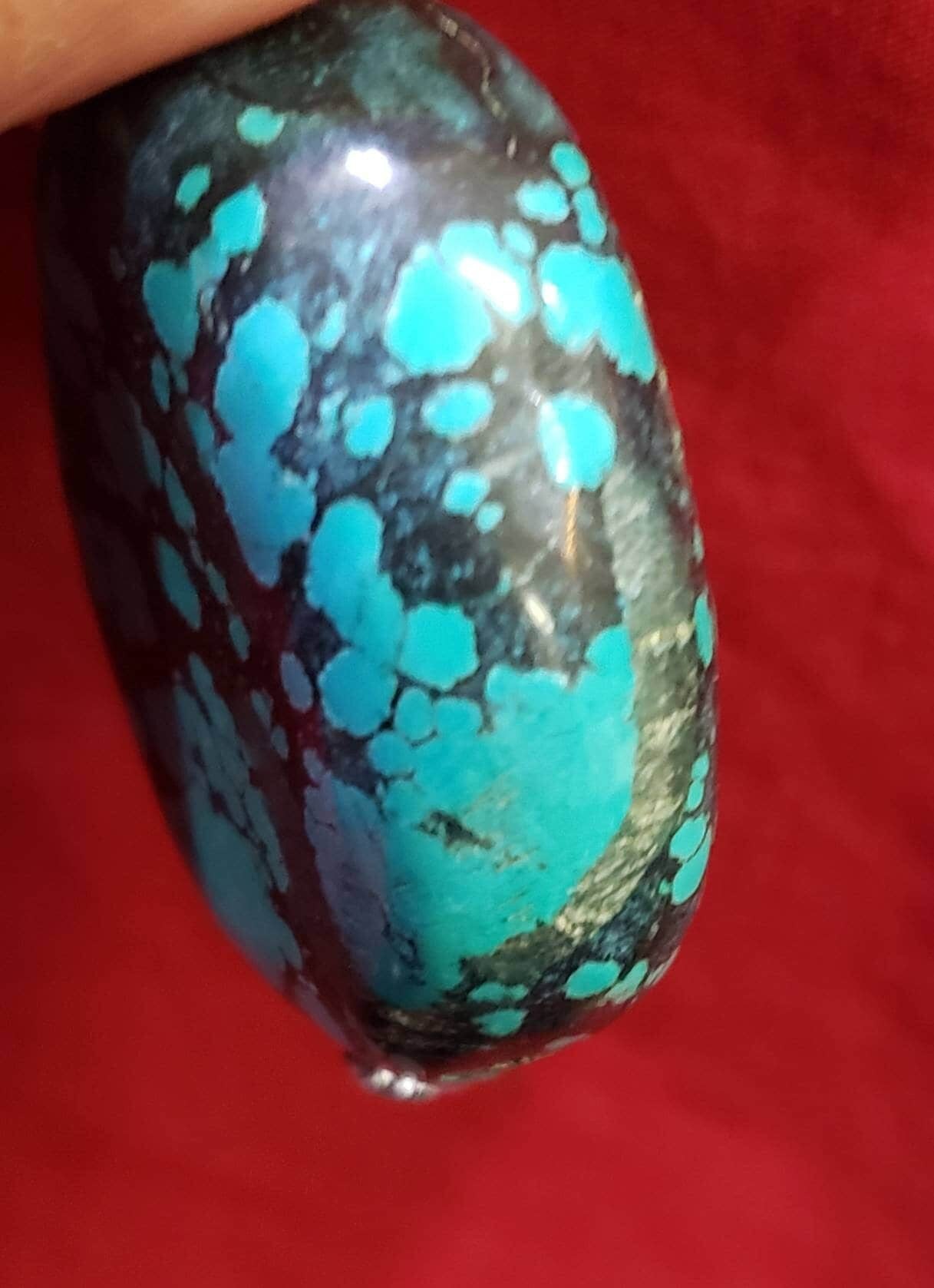 Genuine Turquoise Pebble, AAA Tibetian Spiderweb Turquoise pebble 38x15mm,for jewelry Focal, pendant, palm stone or collection healing gem