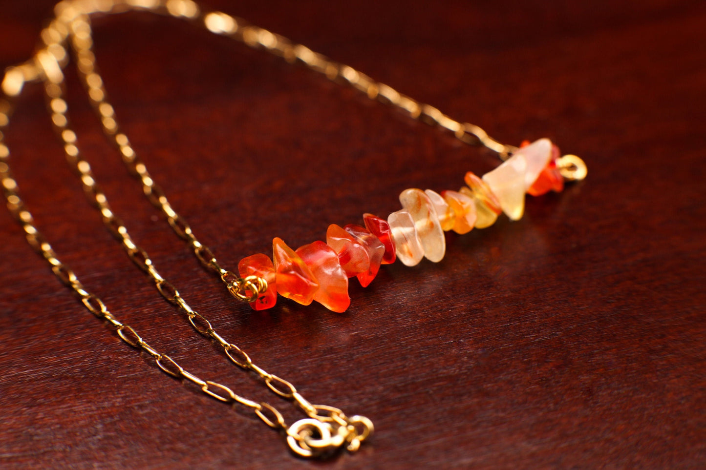 Natural Carnelian 5-10mm Raw Freeform Chips in 14K Gold Filled or 925 Sterling Silver Bar Necklace, Healing Crystal,Chakra,August Birthstone